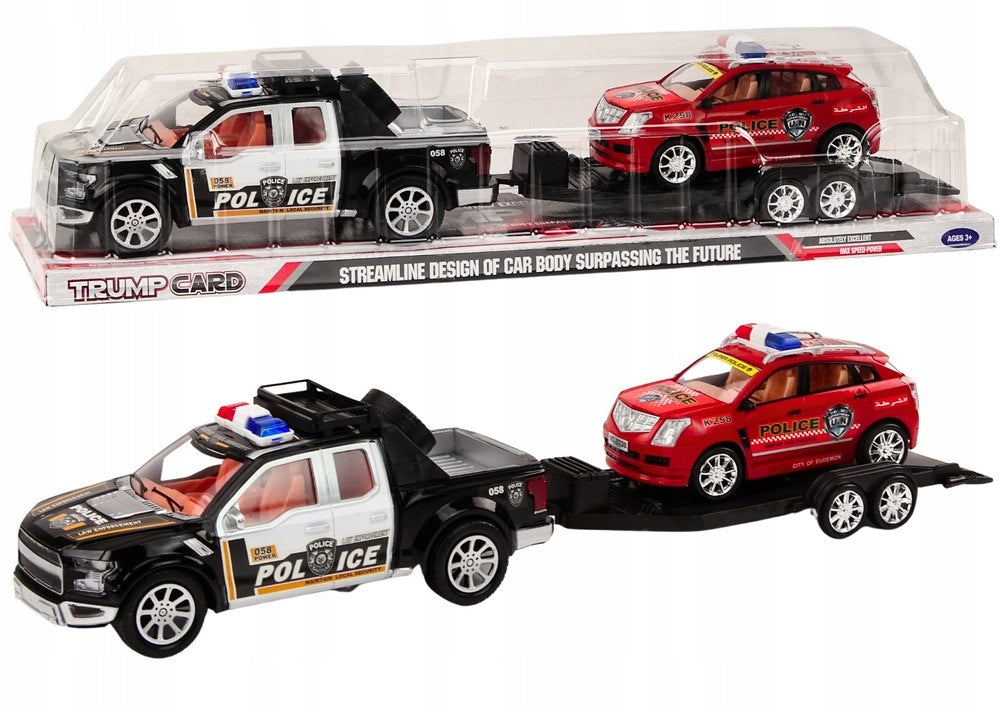 Police Auto Pickup Set Off-Road Tow Truck Trailer Police