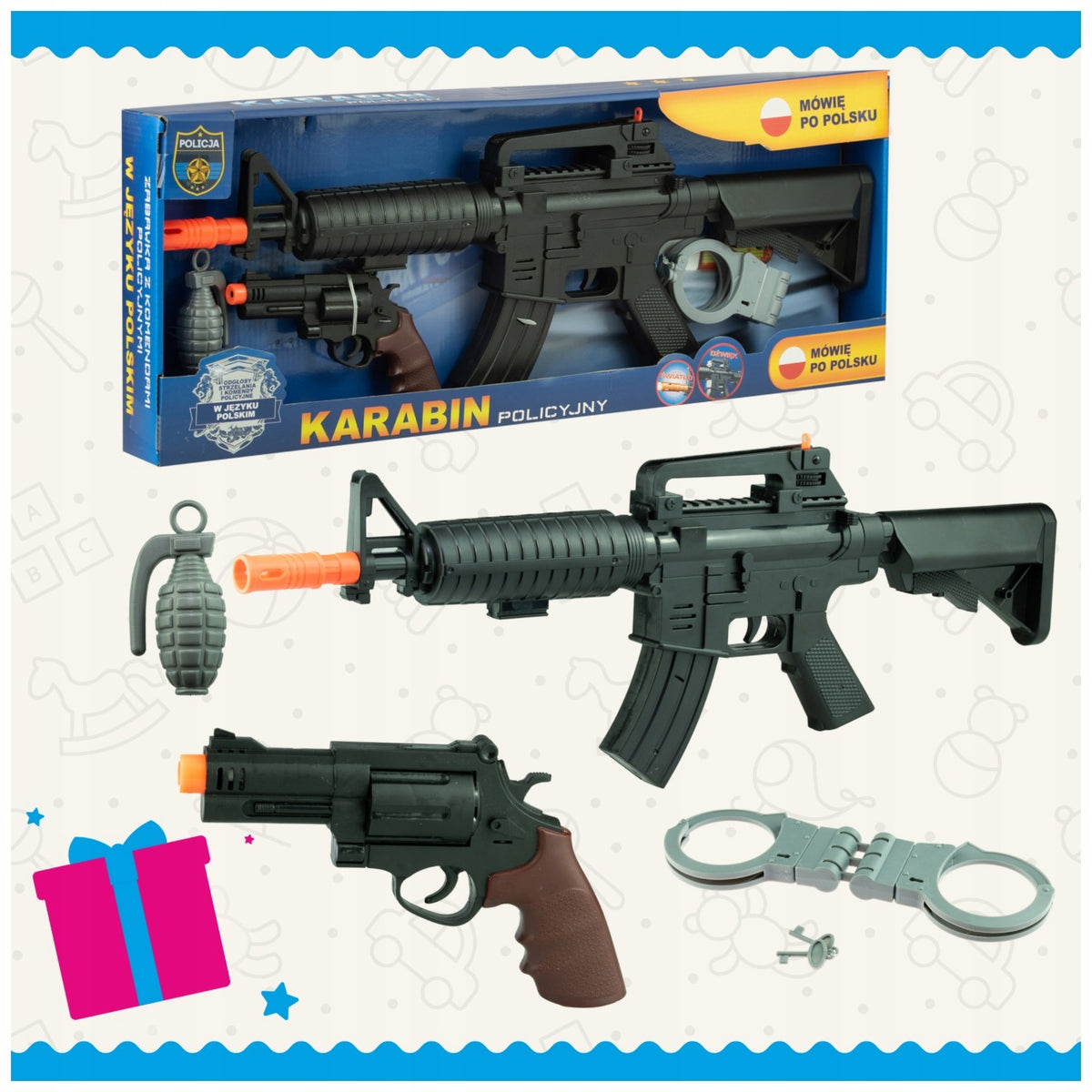 Police set toy rifle gun shooting sounds black Packaging status original