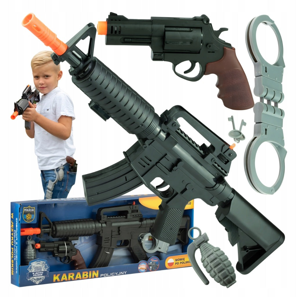 Police set toy rifle gun shooting sounds black