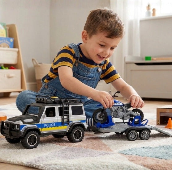 Policyjny SUV samochód napęd światła dźwięk otwierane drzwi zestaw motocykl Brand no brand