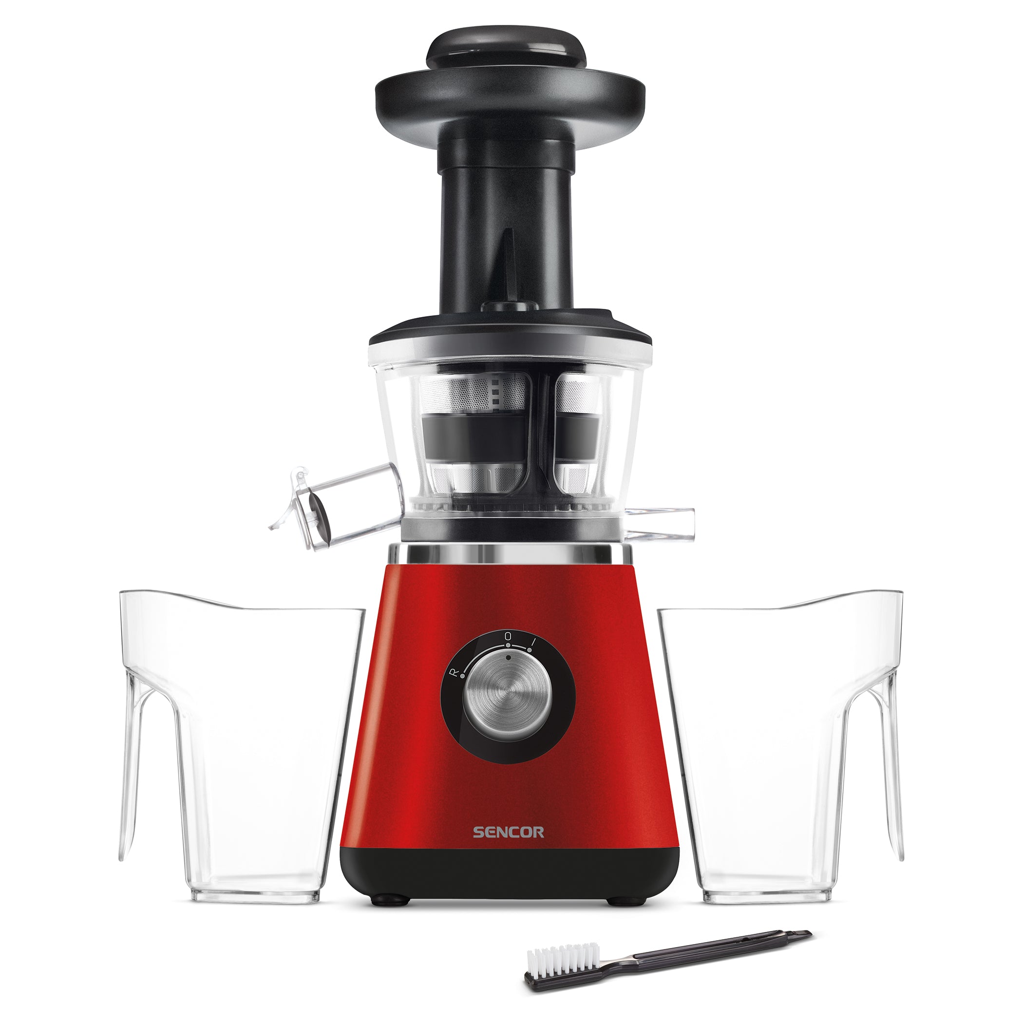 Pomaloběžný vertikální odšťavňovač Sencor SSJ 4042 RD 400 W Dominant color red