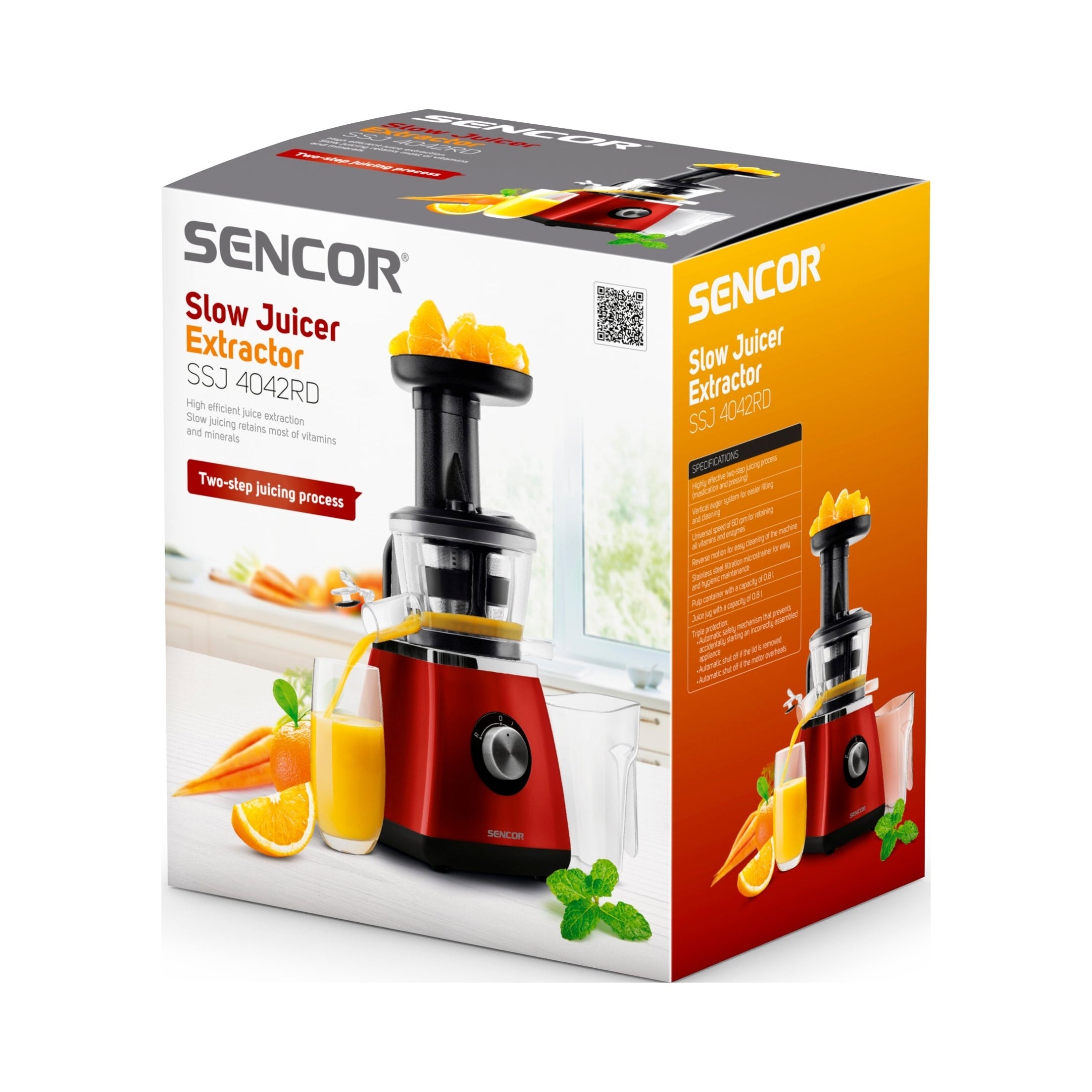Pomaloběžný vertikální odšťavňovač Sencor SSJ 4042 RD 400 W