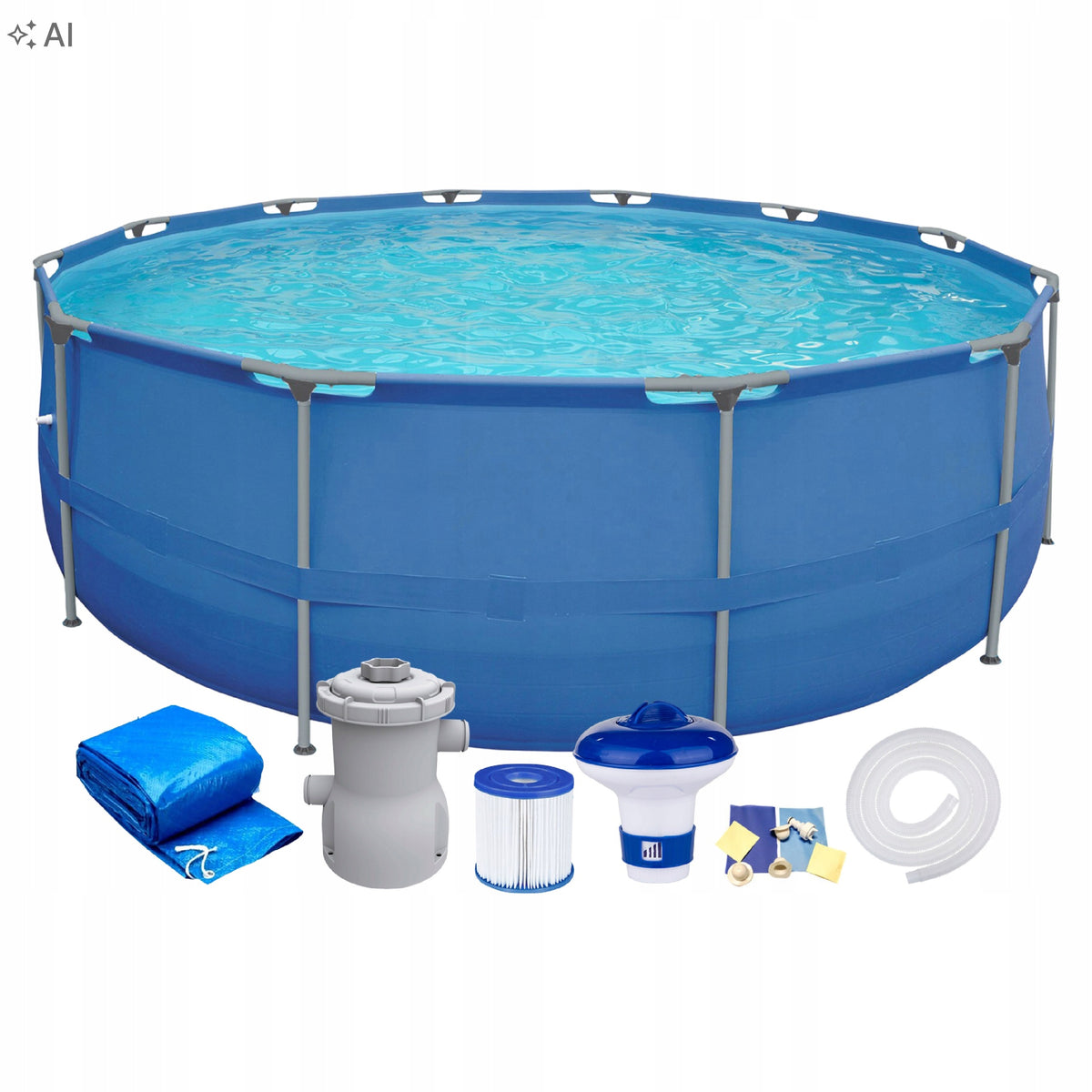 Pool Framed 305x76 Round 10FT Avenli SET MAT PUMP FILTER DISPENSER