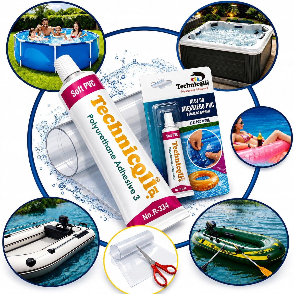 Pool Repair Kit Jacuzzi SPA Mattress Glue + 2 PVC Patches Under Water Packaging status original