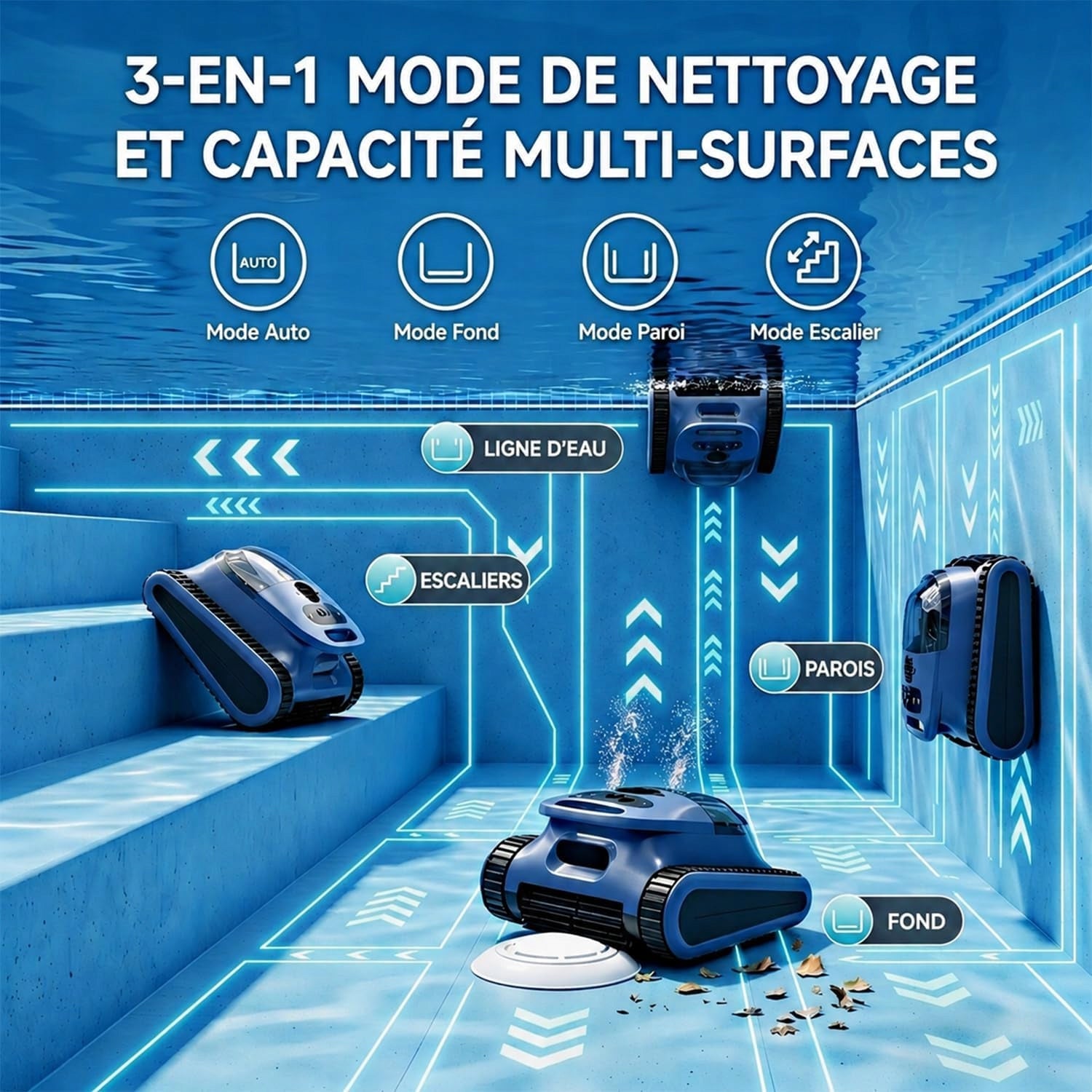 Pool Robot Vacuum Cleaners 45000Pa 180W Bottom Wall Waterline 180 minutes Model Pool Vacuum Cleaners SAT30-PRO 45000Pa 180 minut
