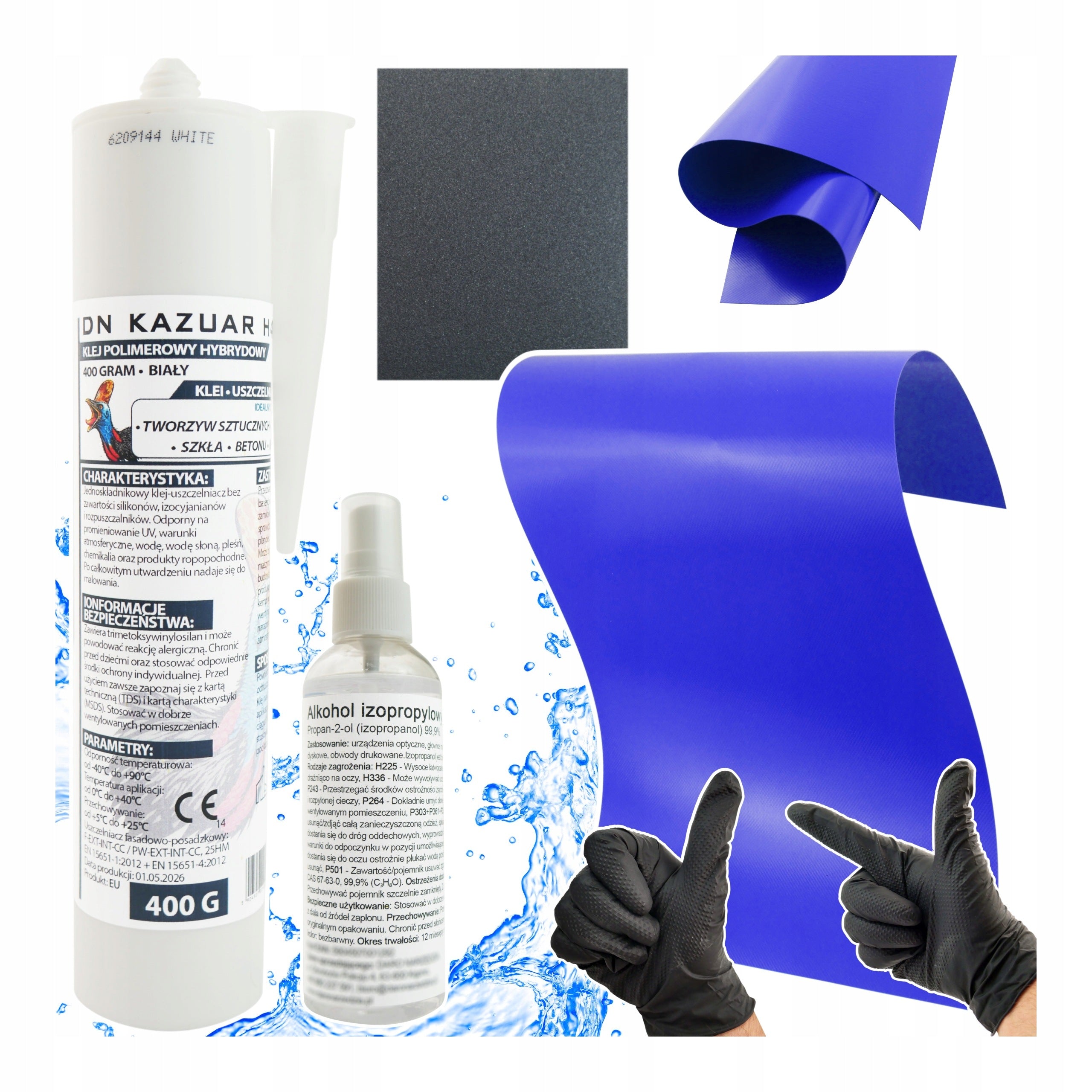 Pool set PVC dry and wet glue navy blue patch 50x27cm 400g