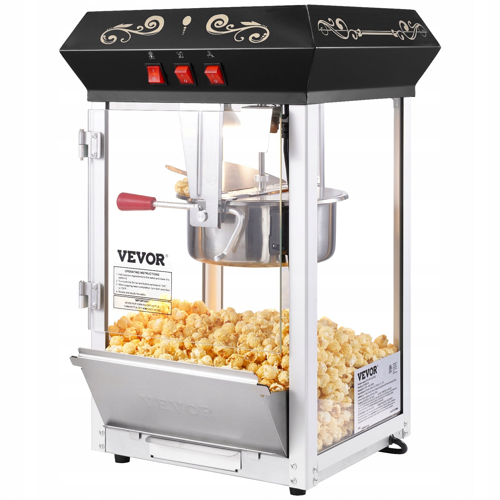 Popcorn Machine 850W Capacity 227G For Kitchen Countertop Setting Brand Vevor