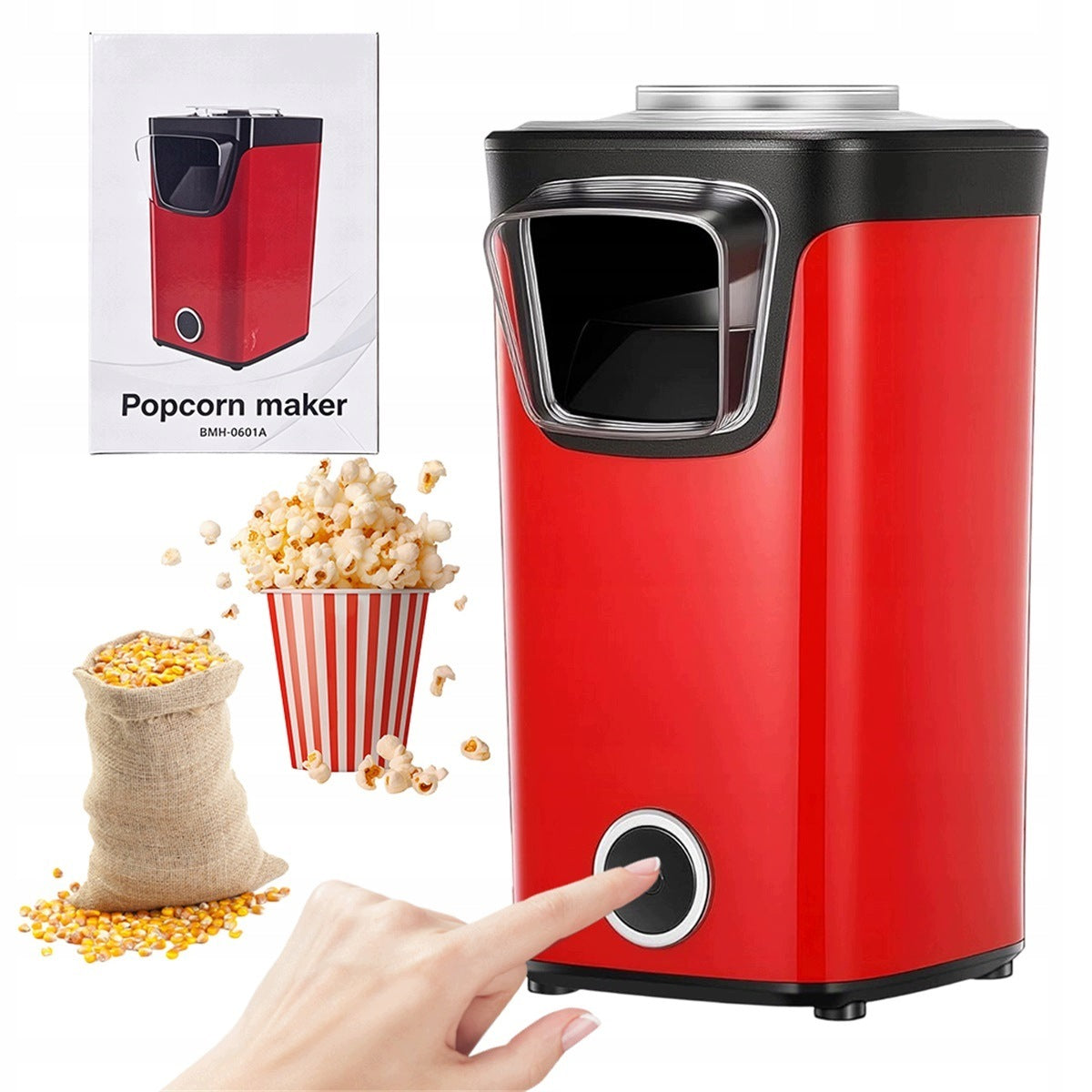 Popcorn Maker 1100W Hot Air Red For Popcorn 60g Brand Bedee