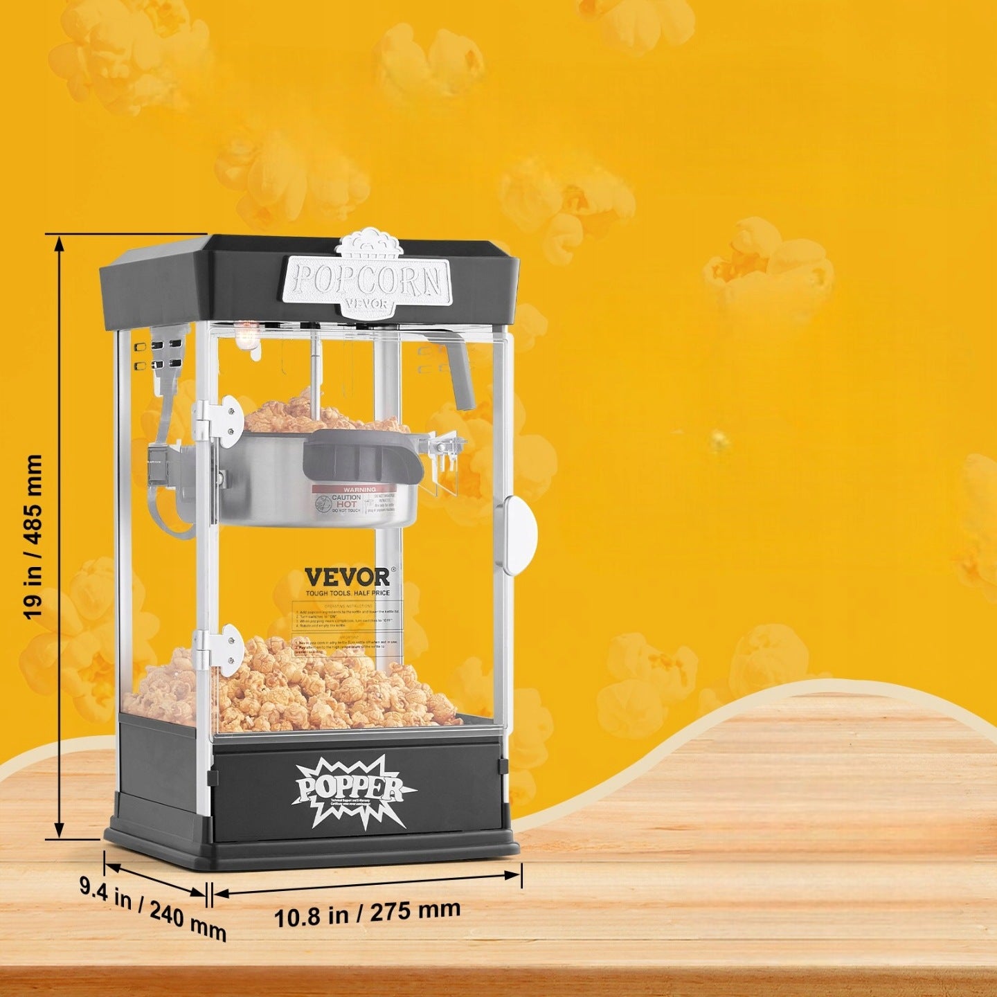 Popcorn machine automatic gastronomy device 480W premium black steel Brand no brand