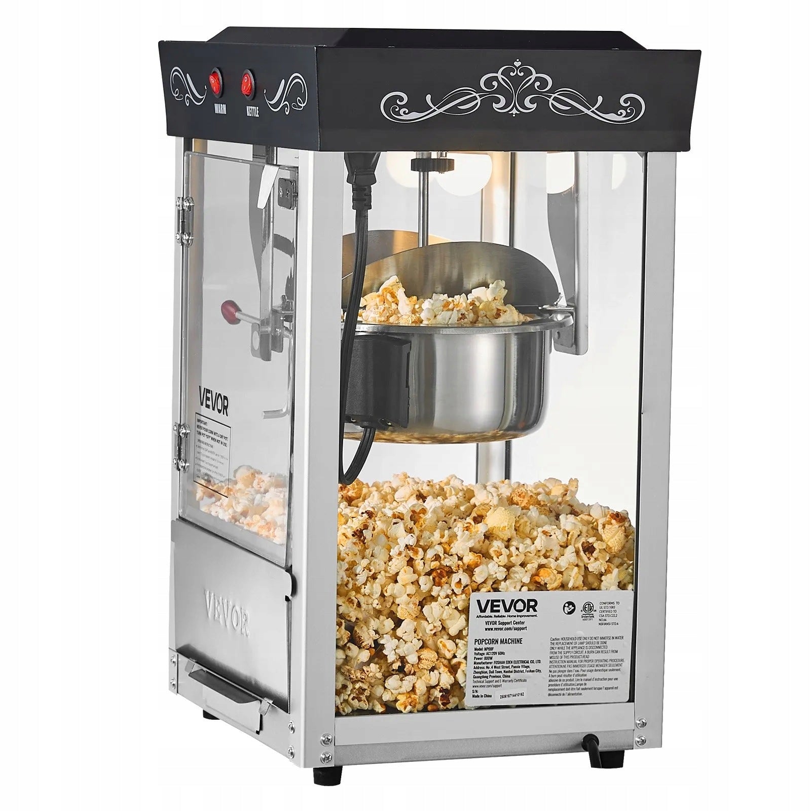 Popcorn machine automatic gastronomy device 800W premium black steel