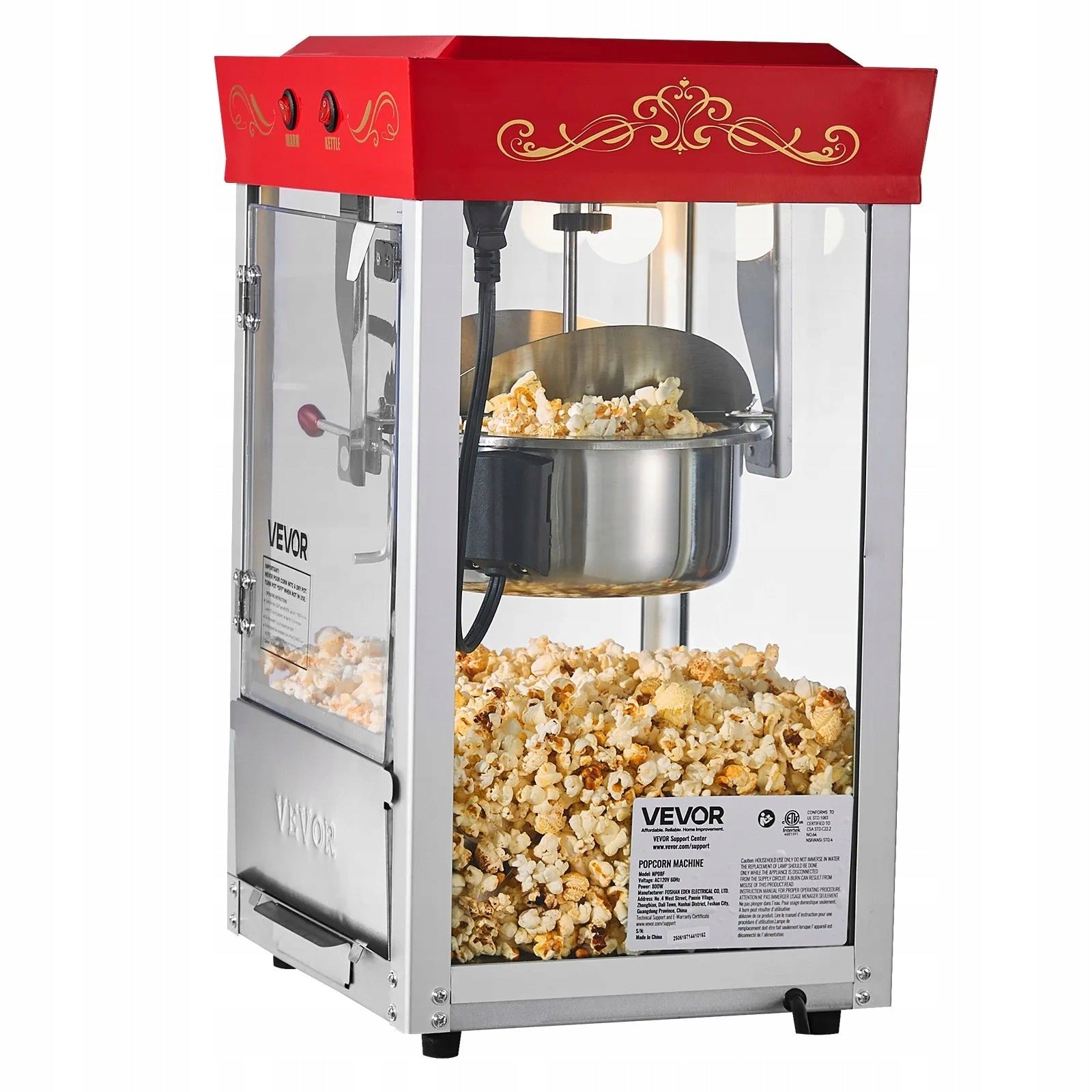 Popcorn machine automatic gastronomy device 800W premium red steel