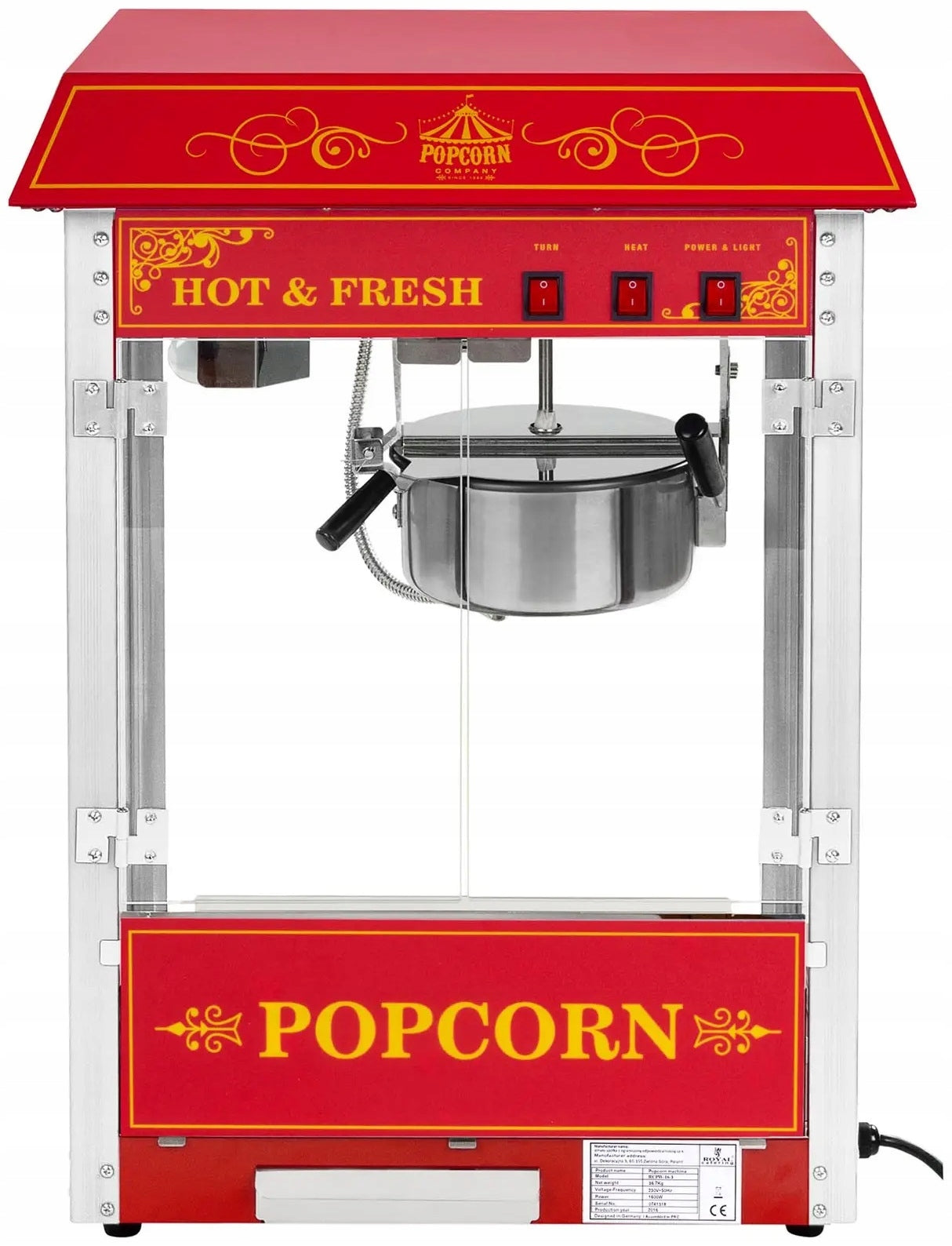 Popcorn machine design retro red Royal Catering RCPS-16.3 10010546 Manufacturer code 10010546