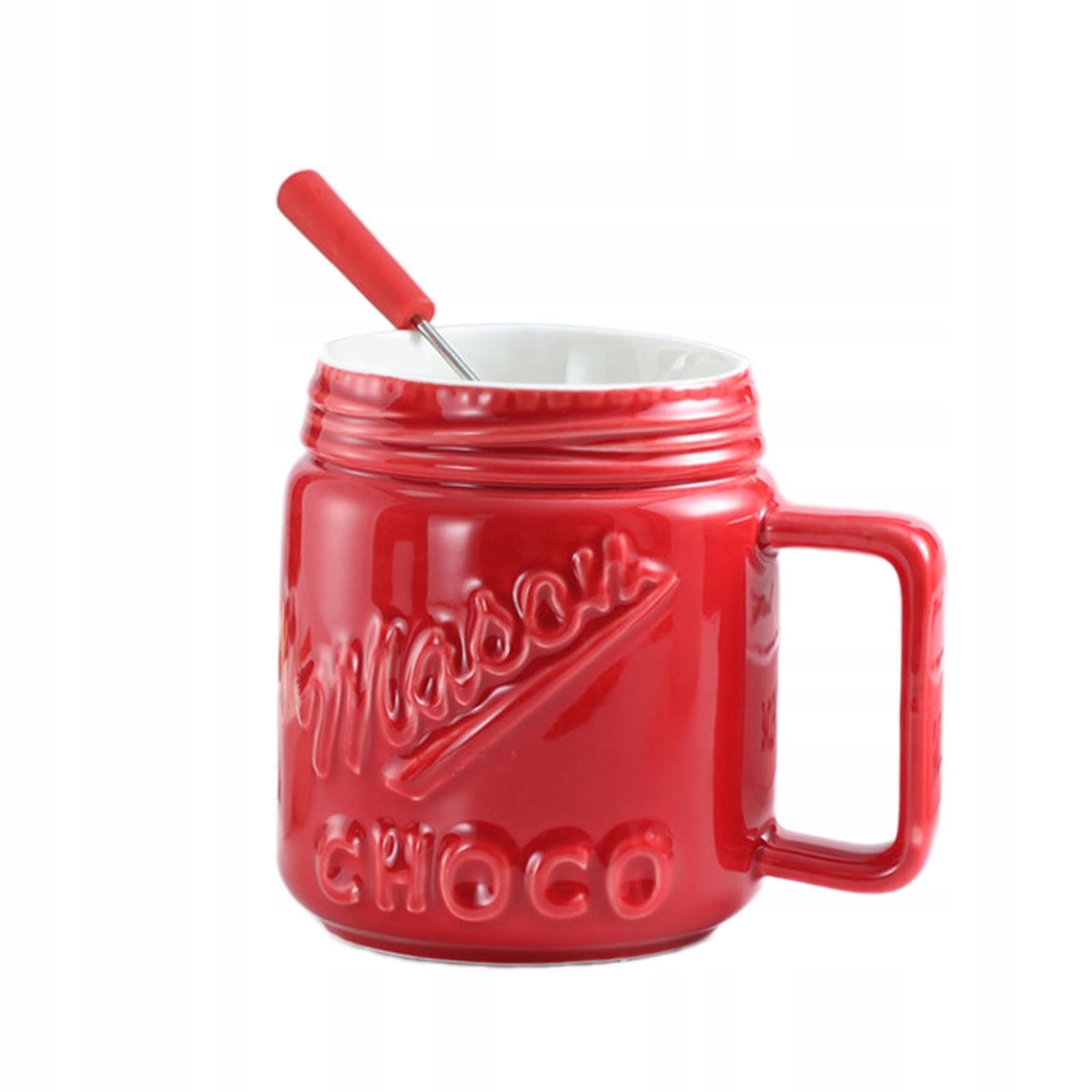Porcelain Chocolate Fondue with Fork Cream Cup Chocolate Melting Cup red Brand no brand