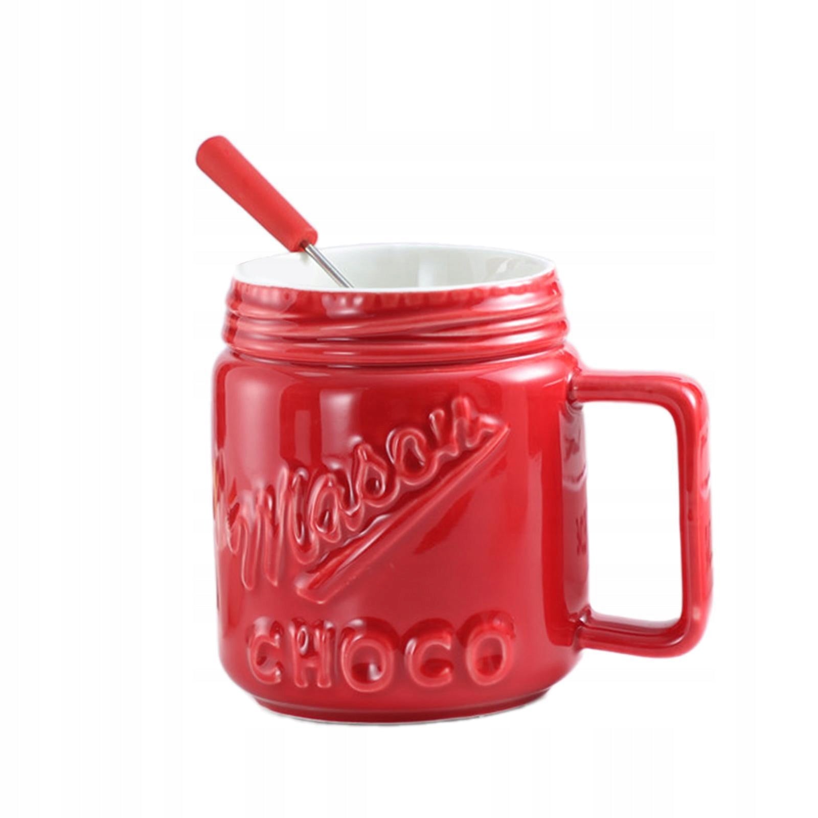 Porcelain Chocolate Fondue with Fork Cream Cup Chocolate Melting Cup red