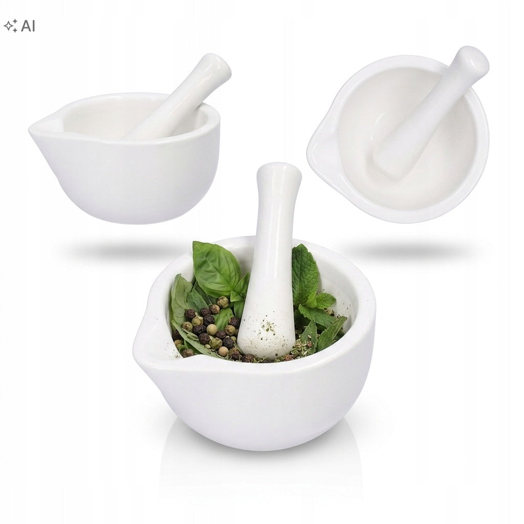 Porcelain MORTAR with pestle 10cm multifunctional white for spice herbs