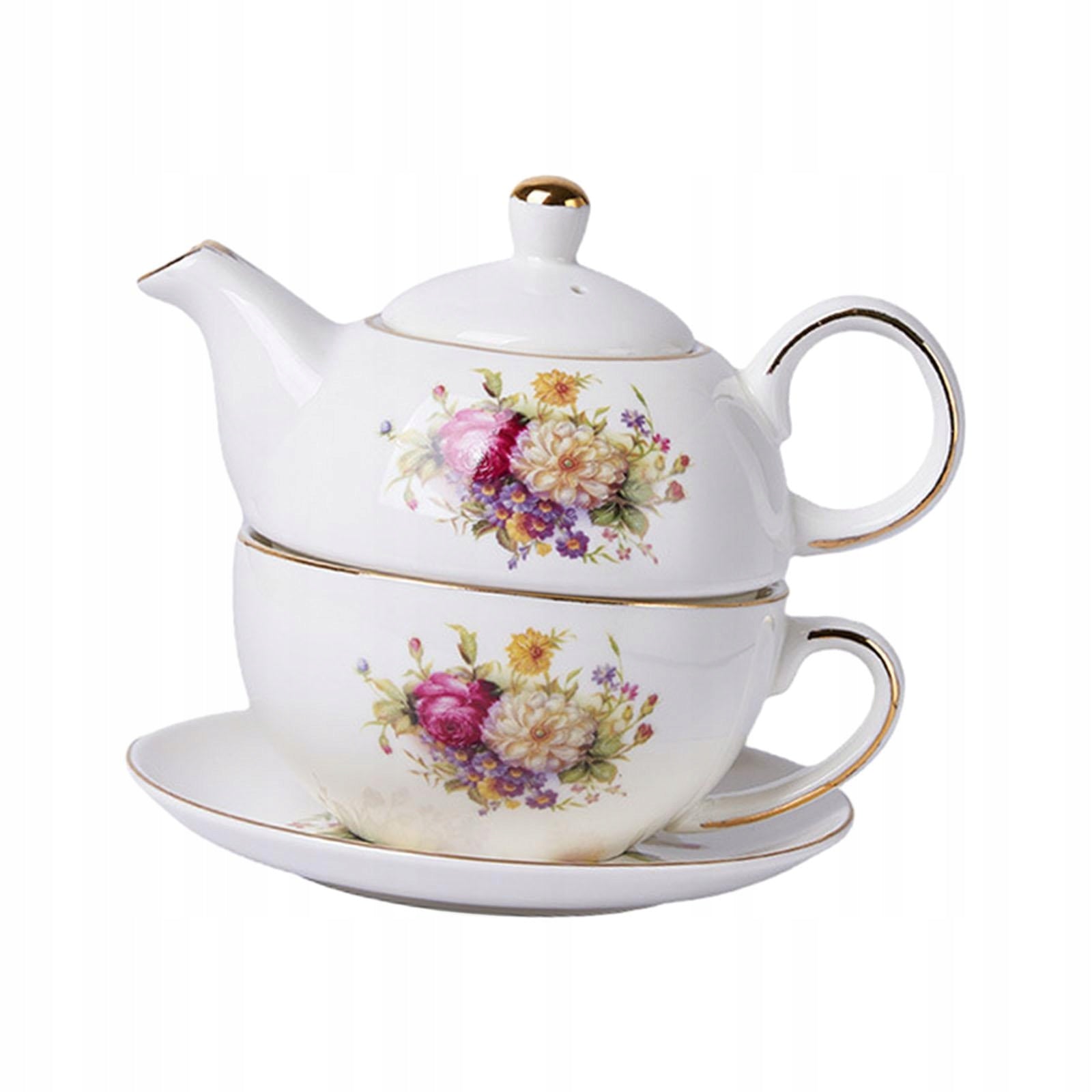 Porcelain Teapot and Cup Set Heat Resistant Durable Watercolor Floral Brand no brand