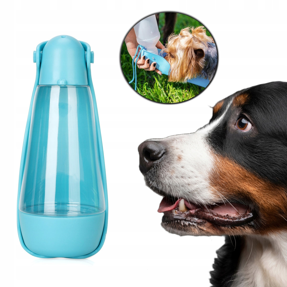 Portable 3in1 Bottle Drinker Tourist Bottle with Bowl for Dog BLUE