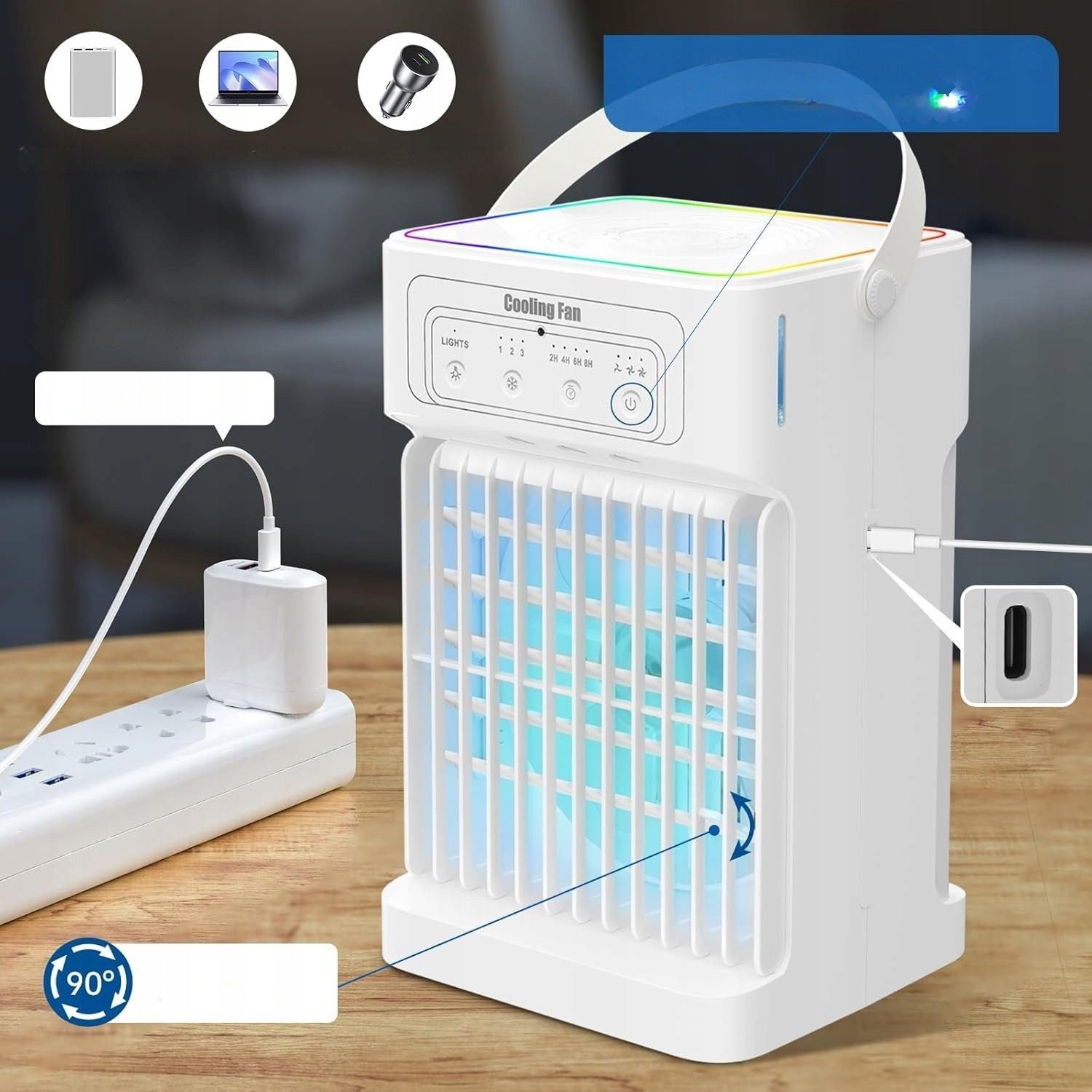 Portable Air Conditioner 1100ml USB LED 3 Speed Timer For Home, Office Brand no brand