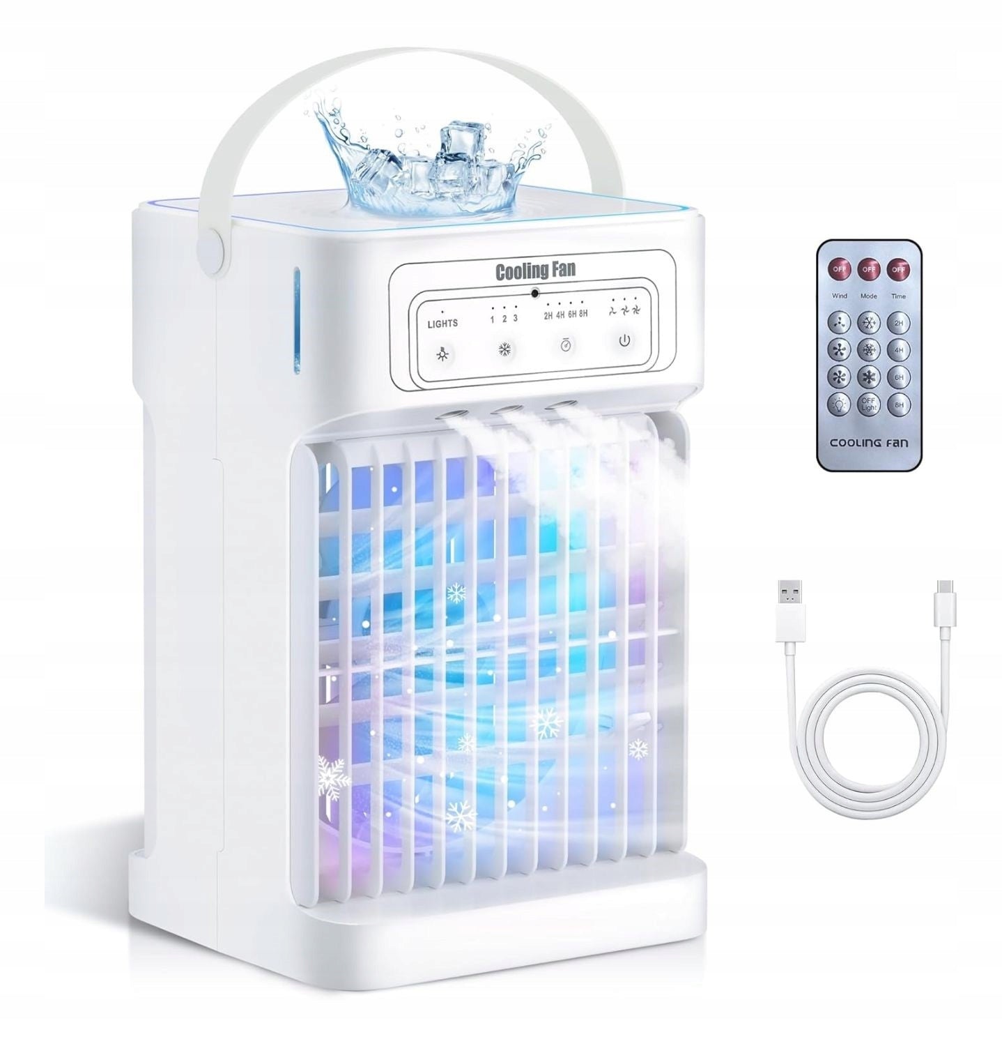 Portable Air Conditioner 1100ml USB LED 3 Speed Timer For Home, Office