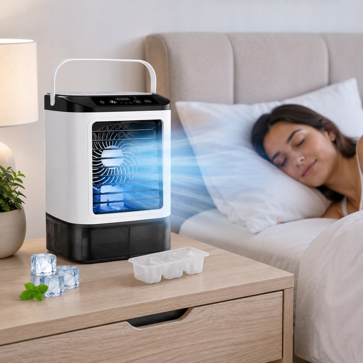 Portable Air Cooler 900ml USB 3 Speed Mist Fan LED Light Ice Packaging status original