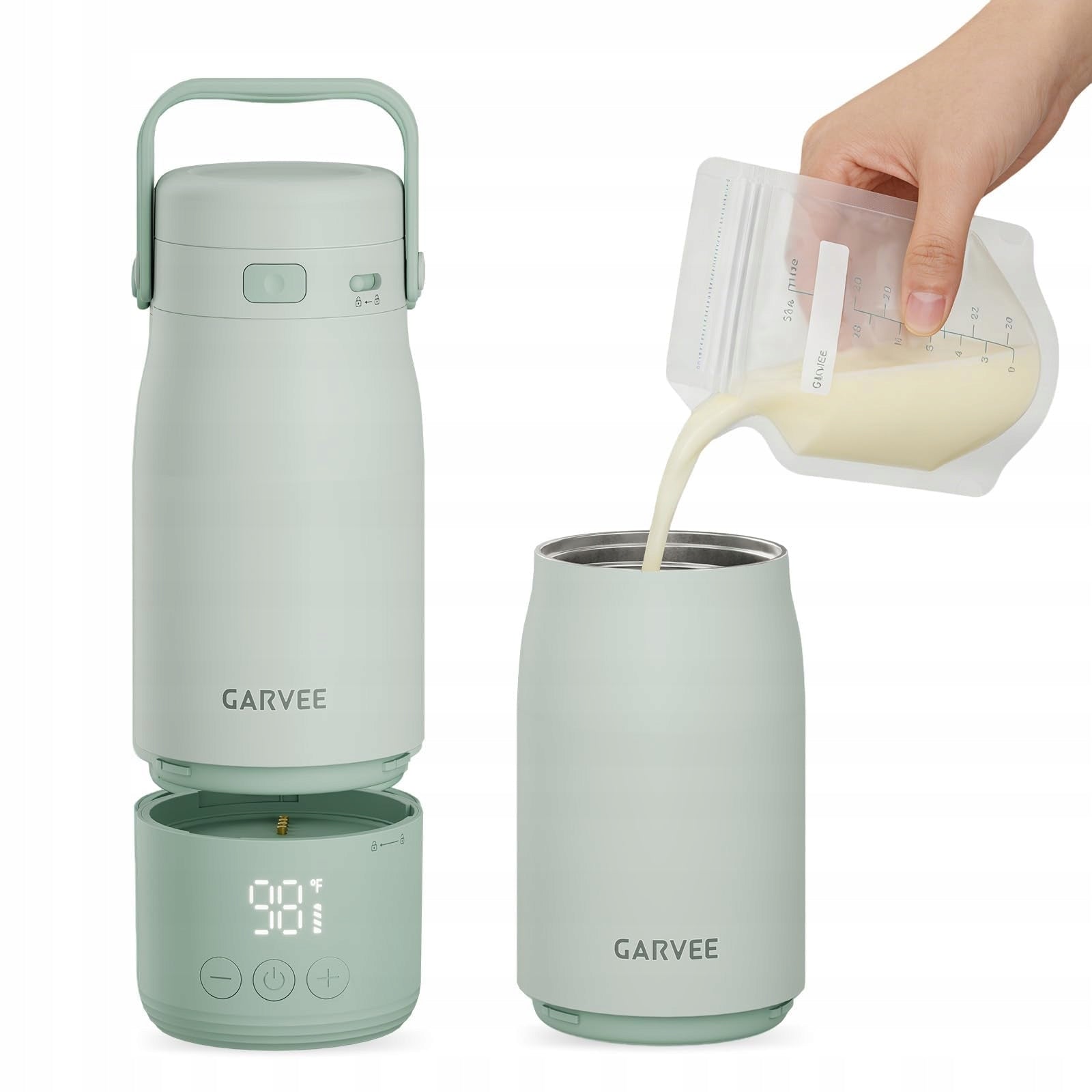 Portable Baby Bottle Warmer 500ml Battery, USB-C, LED, 1C Control, IPX7
