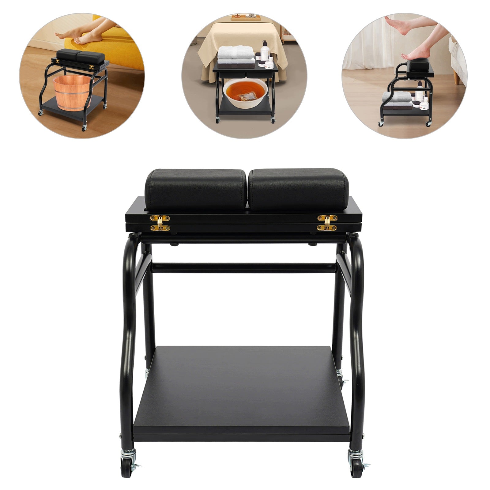 Portable Beauty Cart with Wheels, Foot Bath Cart, 2 Shelves, 40×40 cm Packaging status original