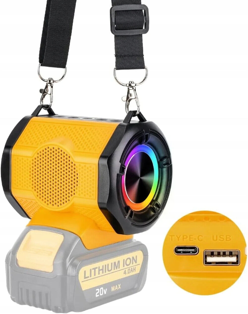 Portable Bluetooth Speaker For Dewalt 20V Li-ion Battery with USB Type-C
