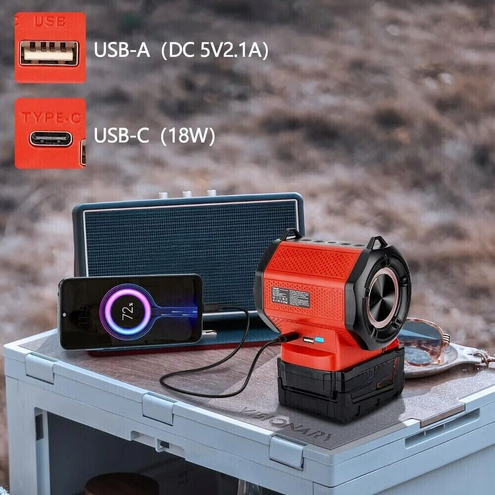 Portable Bluetooth Speaker For Milwaukee 18V Li-ion Battery With USB Type-C Manufacturer code YX-YX007-MWQ-Red