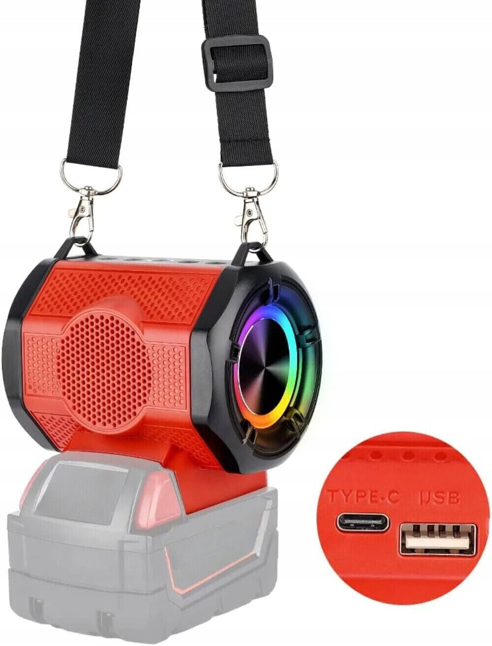 Portable Bluetooth Speaker For Milwaukee 18V Li-ion Battery With USB Type-C