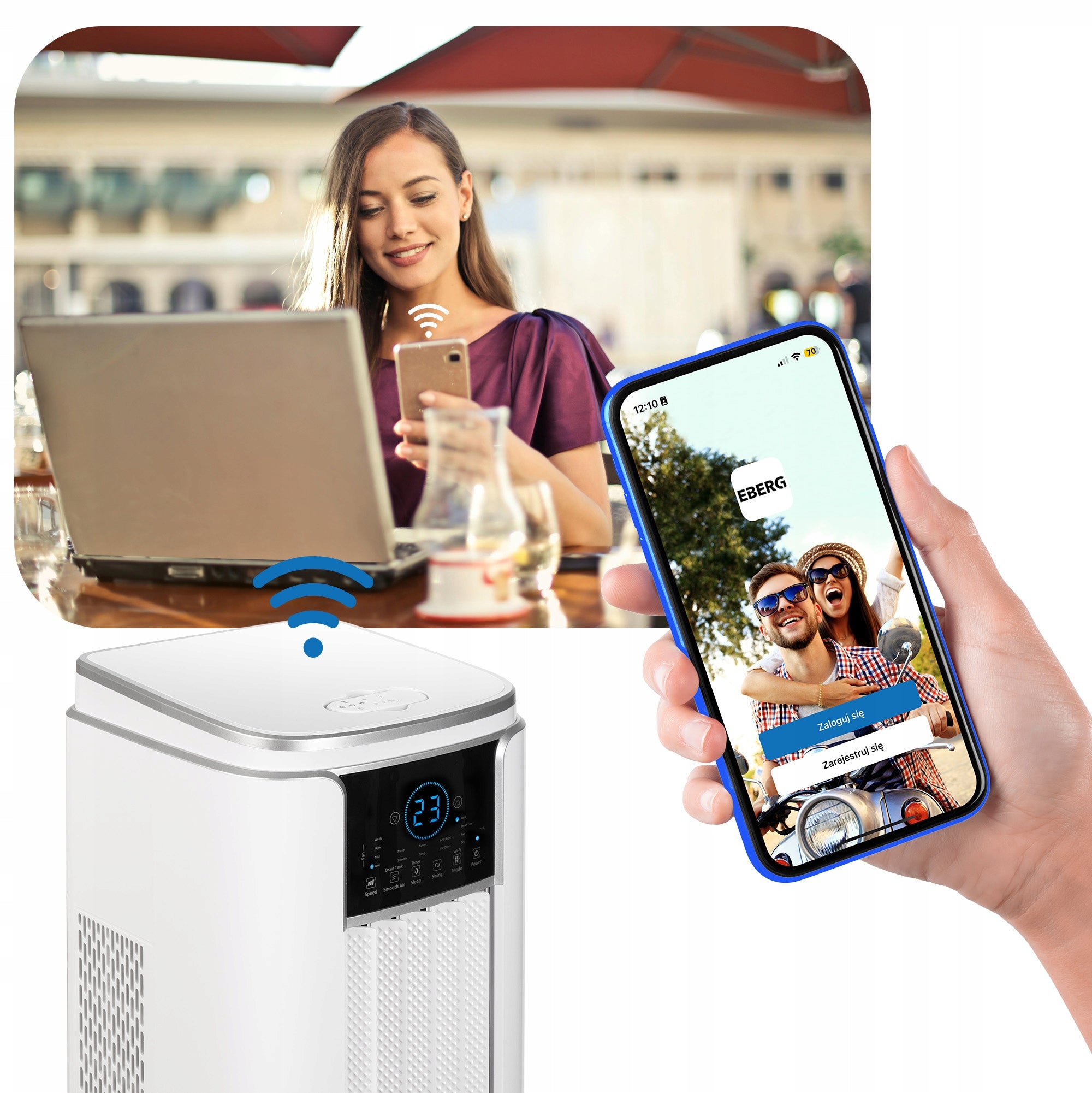 Portable Column Air Conditioner EBERG ACROS 4,7kW 4in1 WiFi Heat Pump Cooling power 4700 W