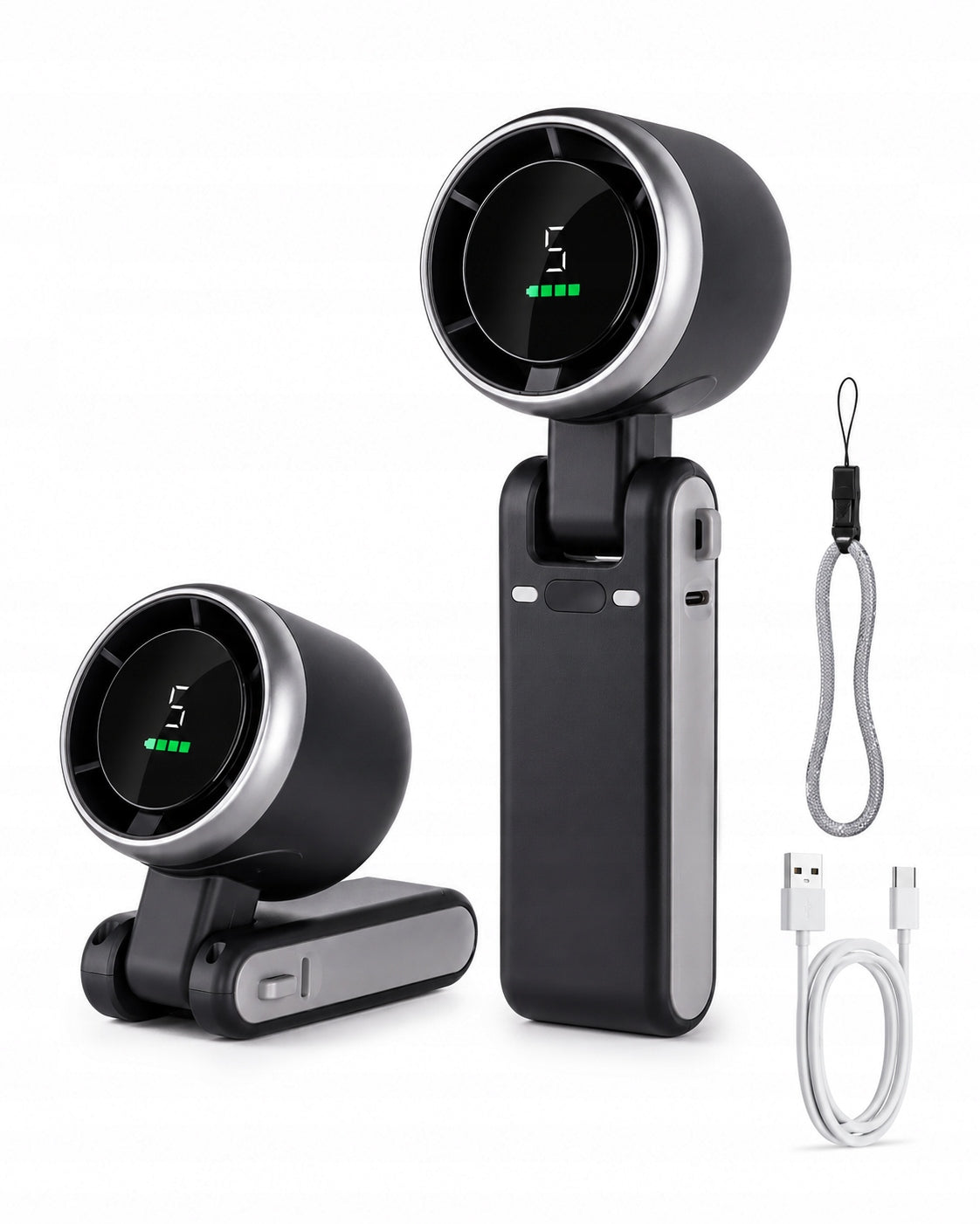 Portable Foldable Handheld Fan USB Rechargeable 5 Speeds 3600mAh Black Manufacturer code 4038727613742
