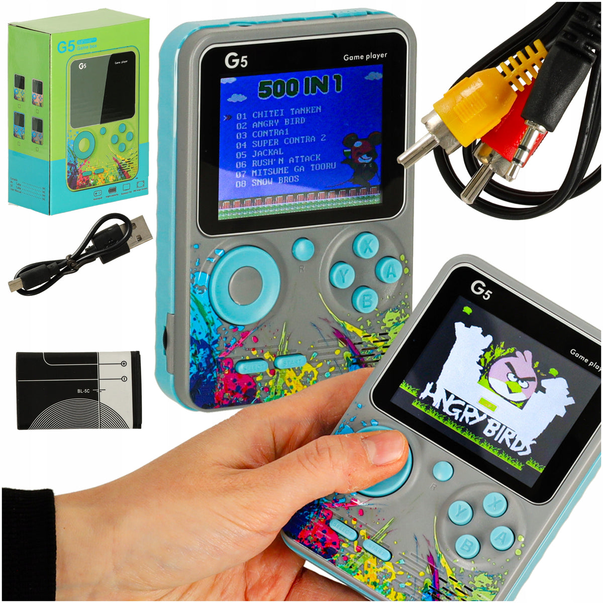 Portable Game Console Mini Electronic Retro 500 Games Grey Kik