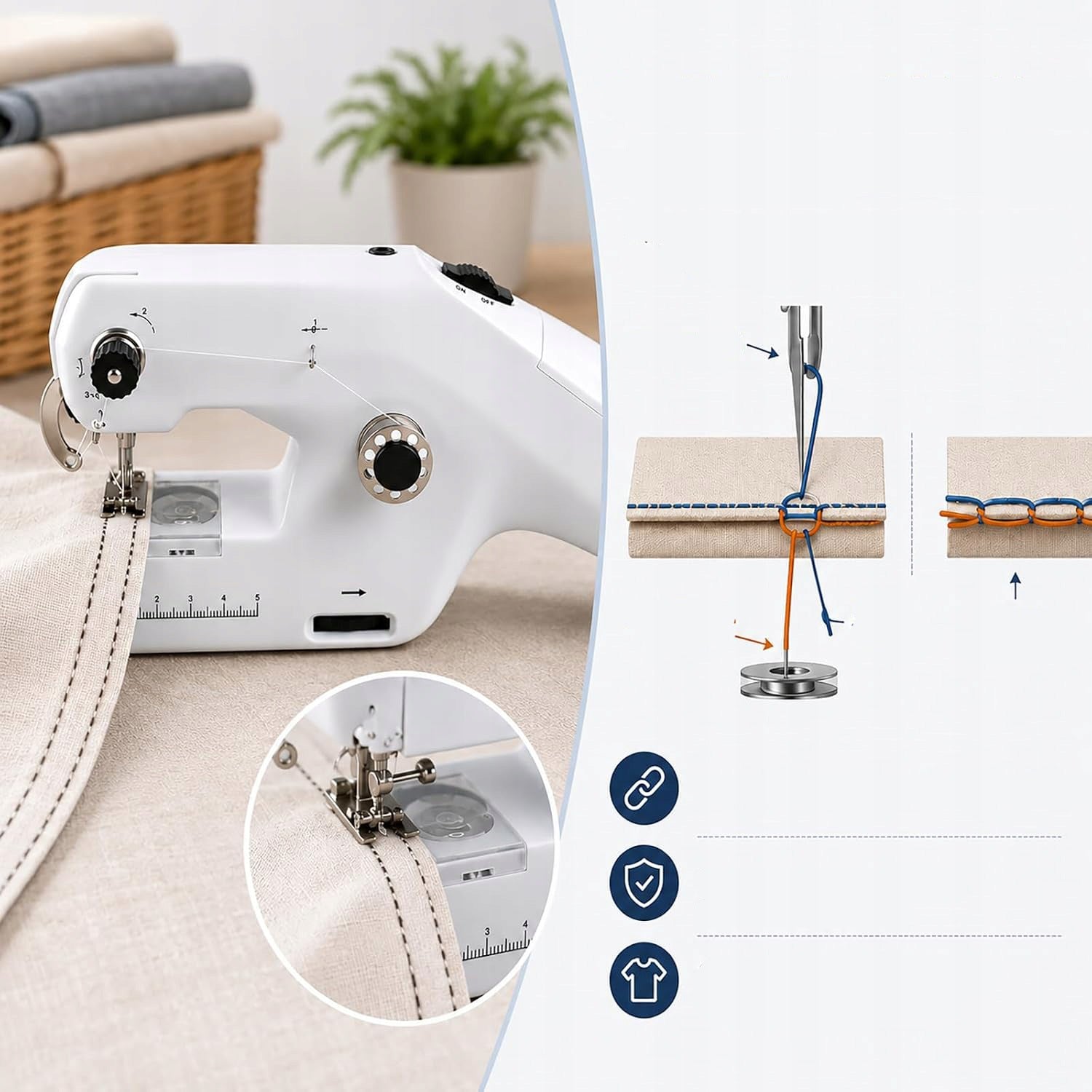 Portable Handheld DIY Double Thread Stitch Sewing Machine with DC Power Supply Dominant color blue