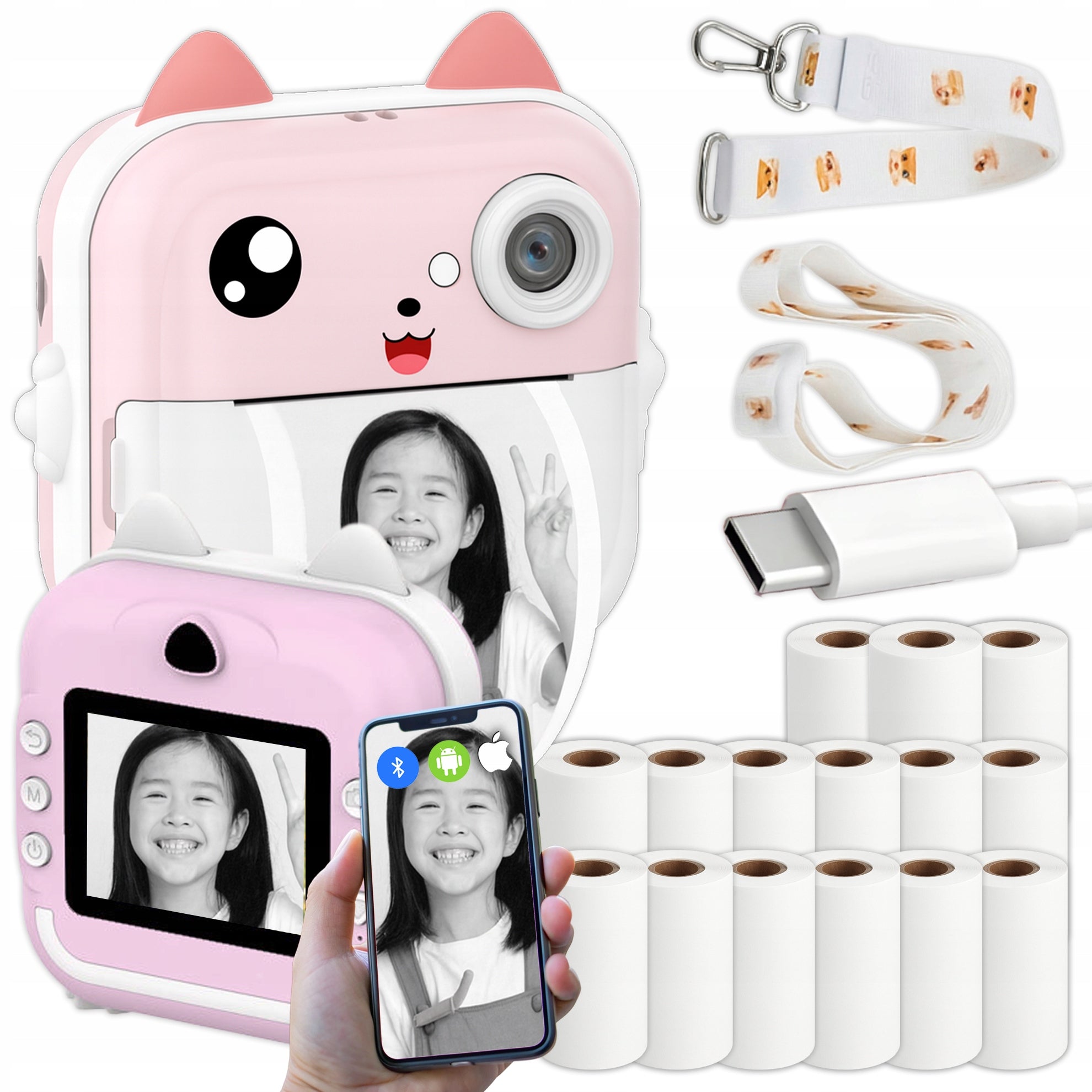 Portable Mini Printer Instant Camera 48MP for Kids + 15 Rolls