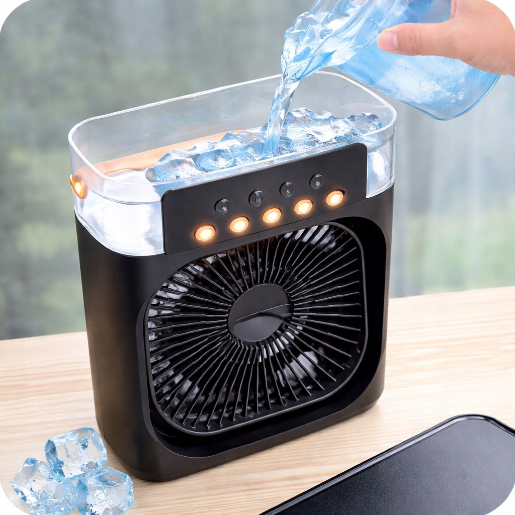 Portable Quiet Fan Humidifier Air Conditioner 3in1 USB for Water Black Manufacturer code NAWILŻACZ POWIETRZA PRZENOŚNY Podświetlenie