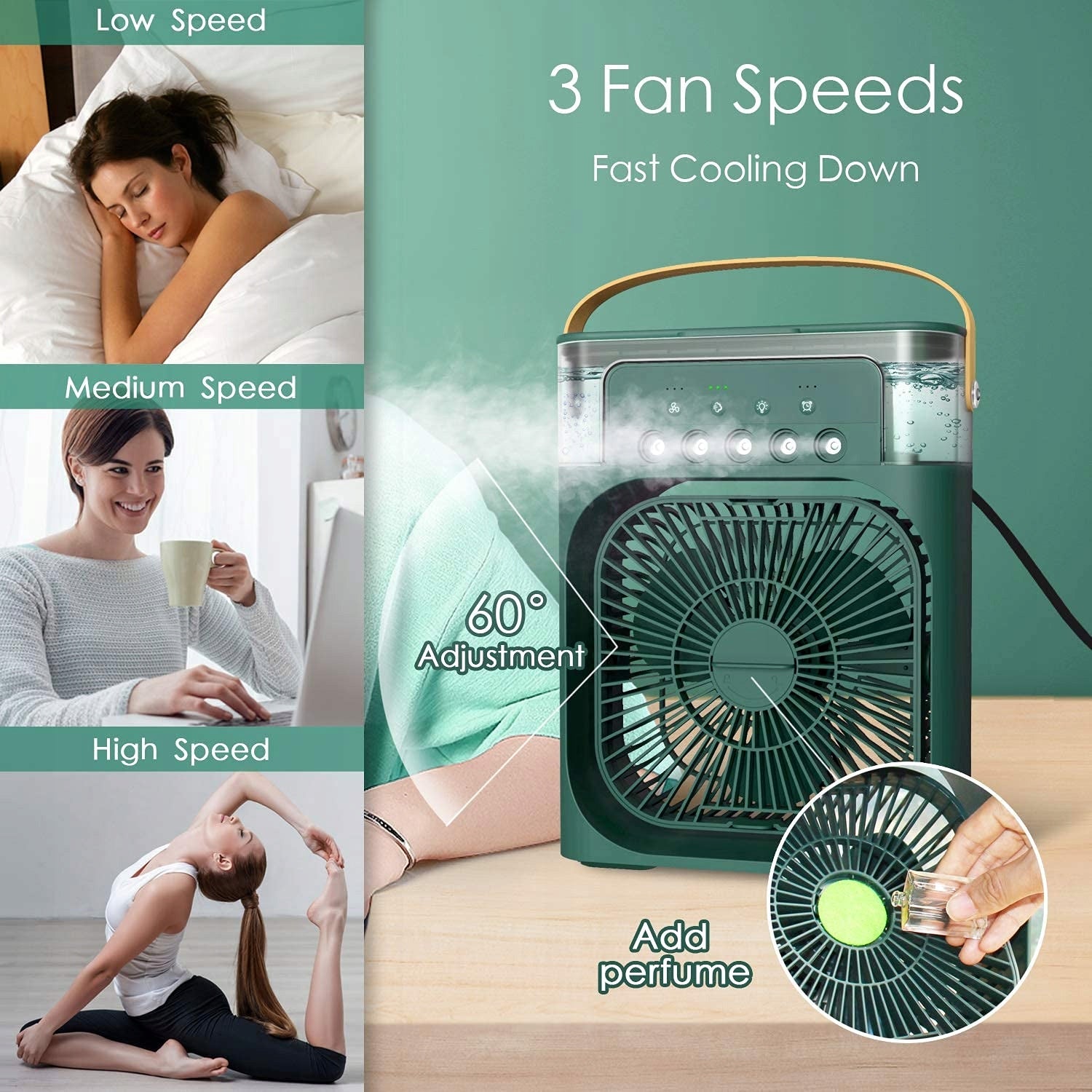 Portable Quiet Fan Humidifier Air Conditioner 3in1 USB for Water - Green Packaging status original