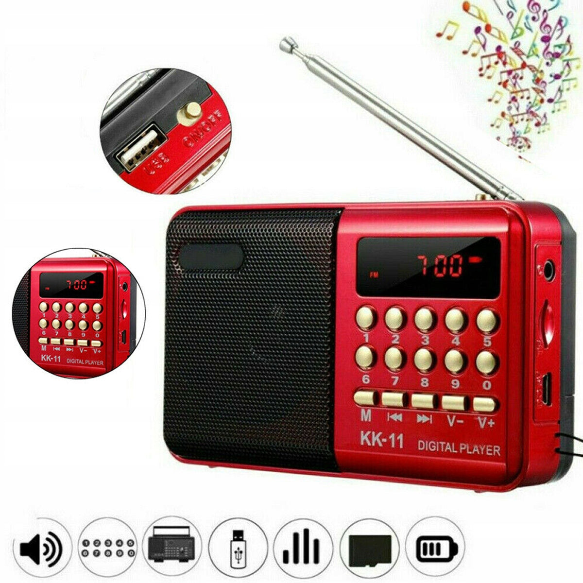 Portable Radio, FM/AM Mini Kitchen Radio, USB MP3 Player
