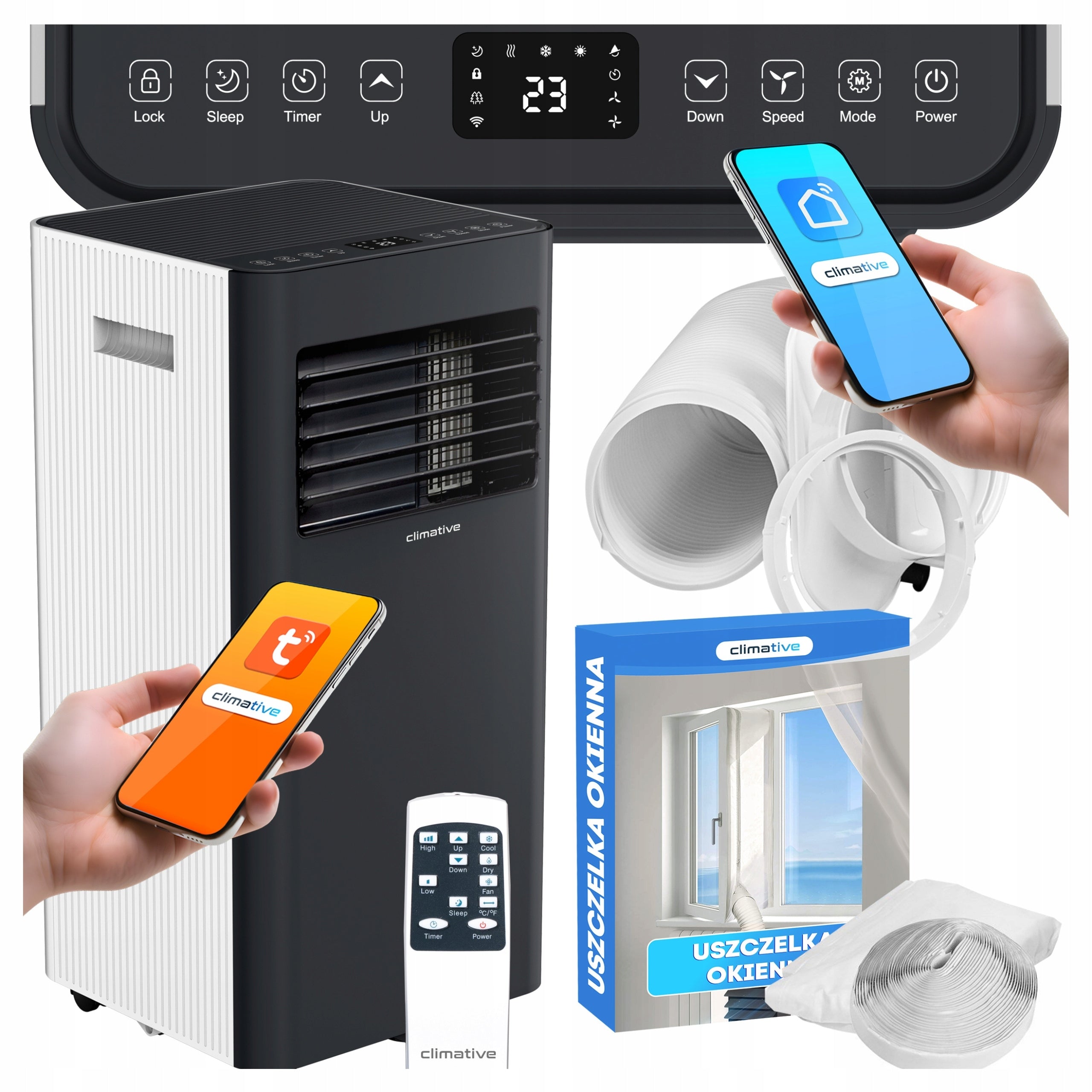 Portable Room Air Conditioner DUO 3kW WiFi 30m2 Quiet Dehumidifier Seal