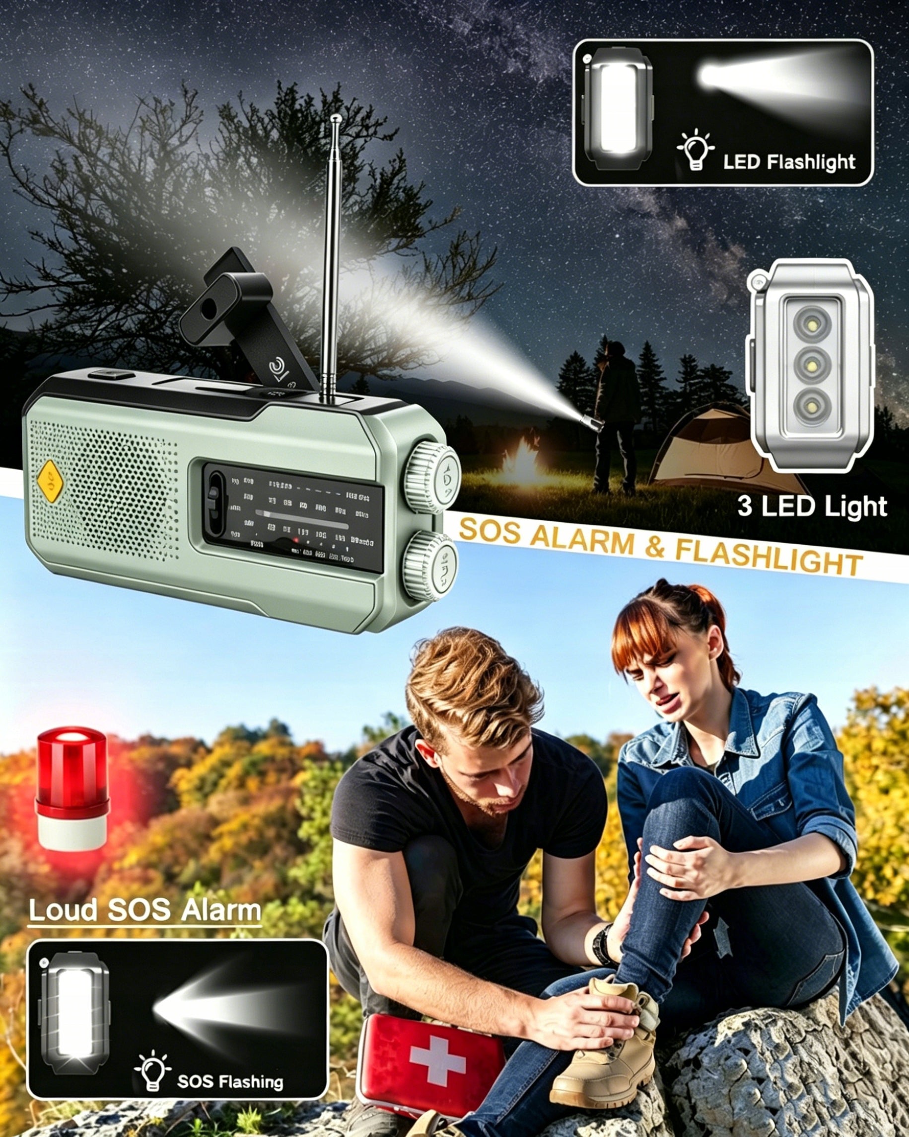 Portable Solar Radio for Crank Emergency Light AlarmSOS 5000mAh Brand no brand