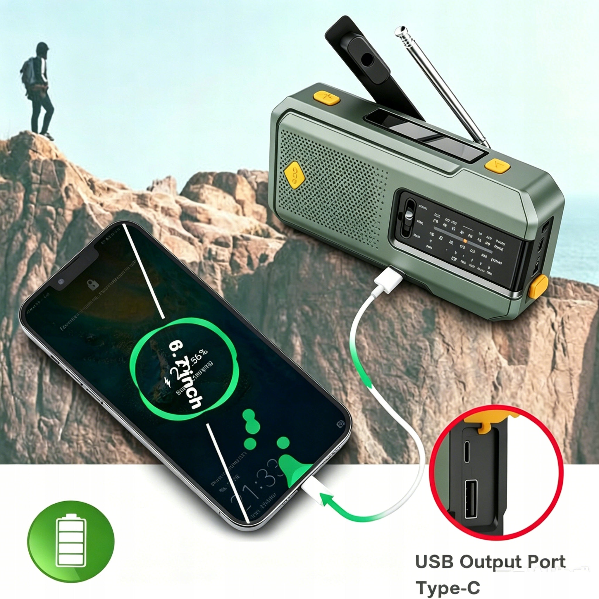 Portable Solar Radio for Crank Emergency Light AlarmSOS 5000mAh Model Przenośne Radio Solarne na Korbkę 5000mAh
