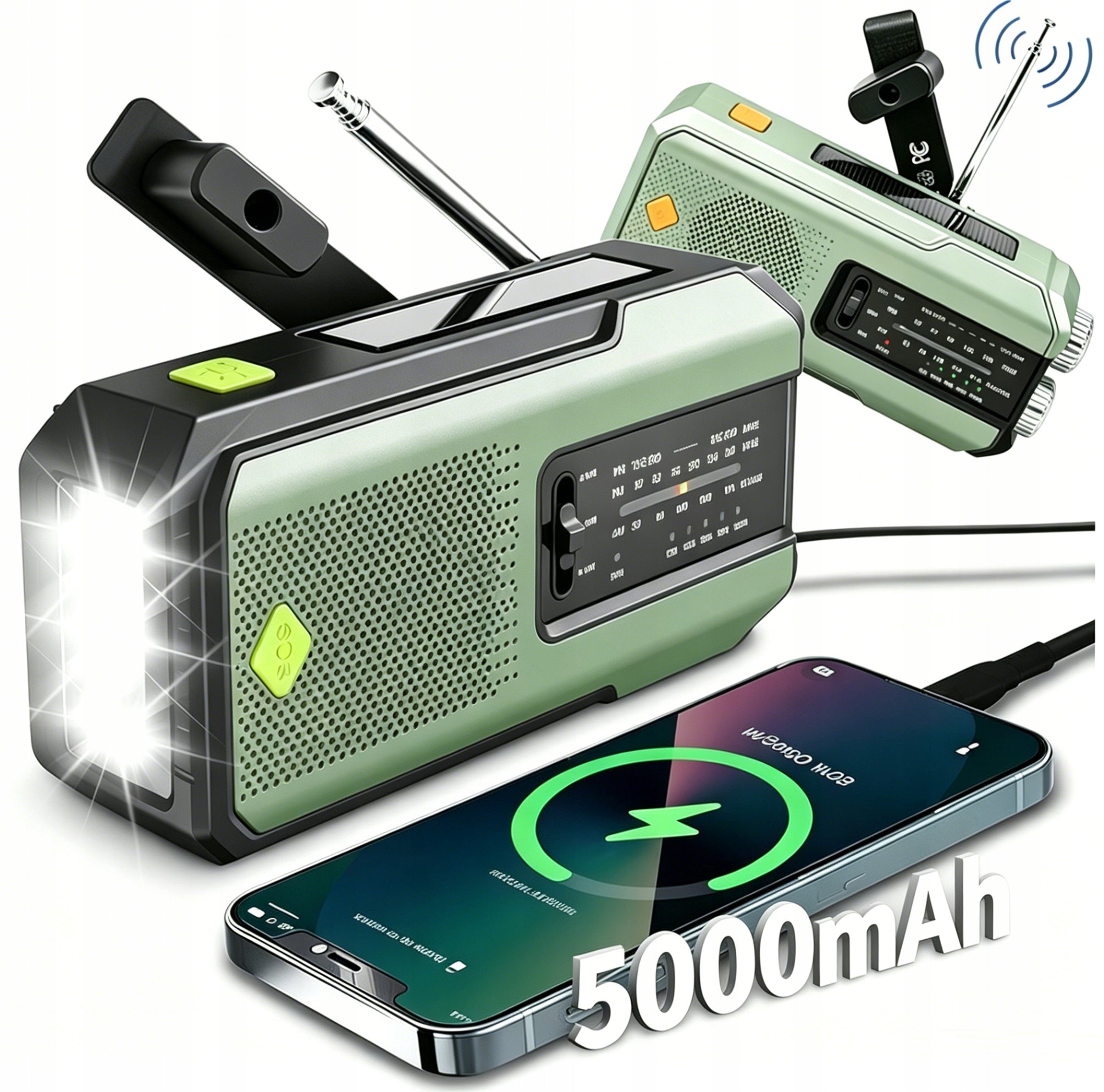 Portable Solar Radio for Crank Emergency Light AlarmSOS 5000mAh