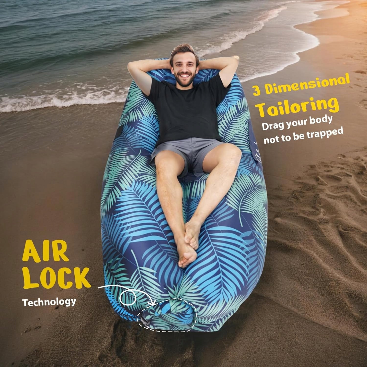 Portable Sun Lounger Inflatable Air Couch Ergonomic Blue Weight 0.9 kg