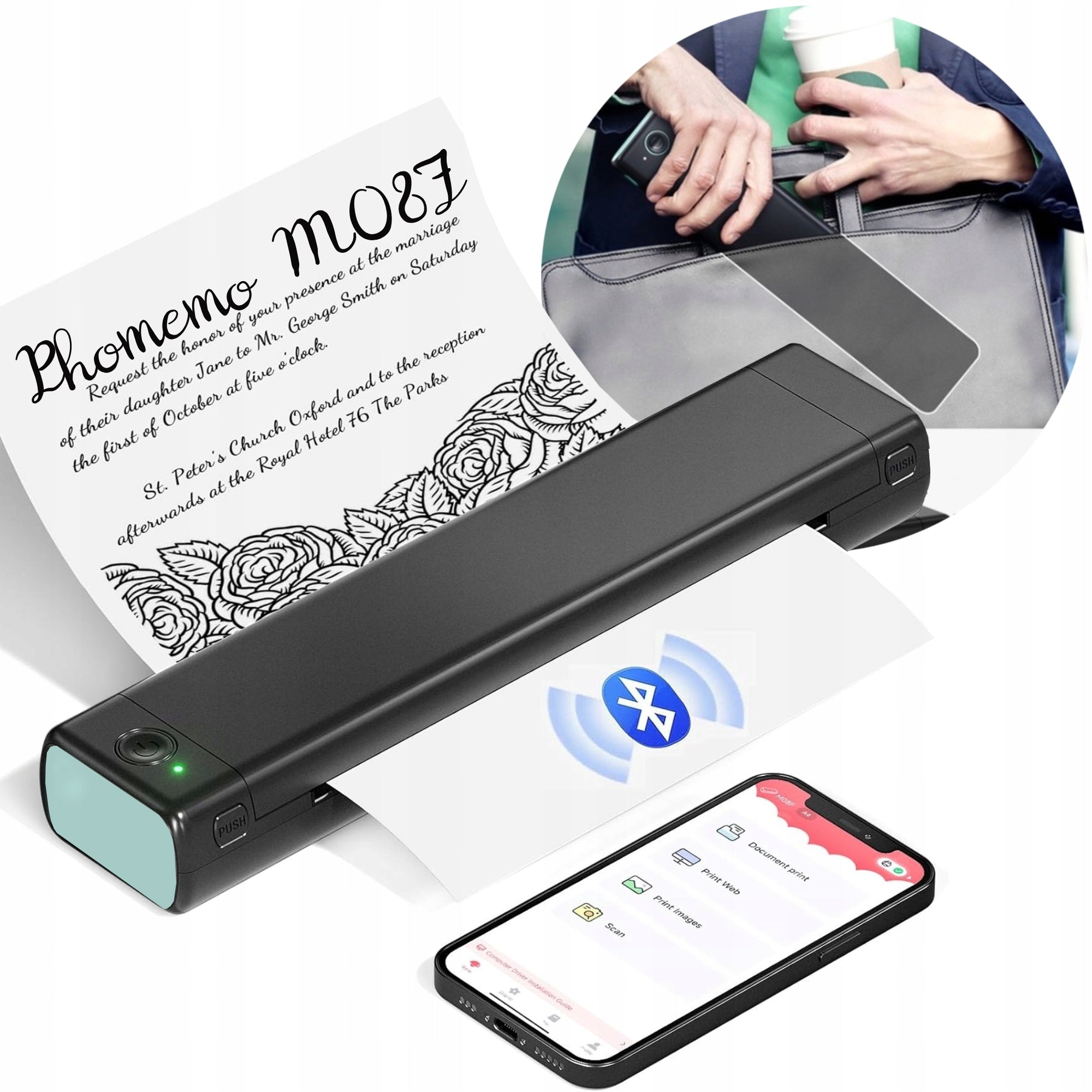 Portable Thermal Printer Phomemo M08F bluetooth for A4 documents tattoo