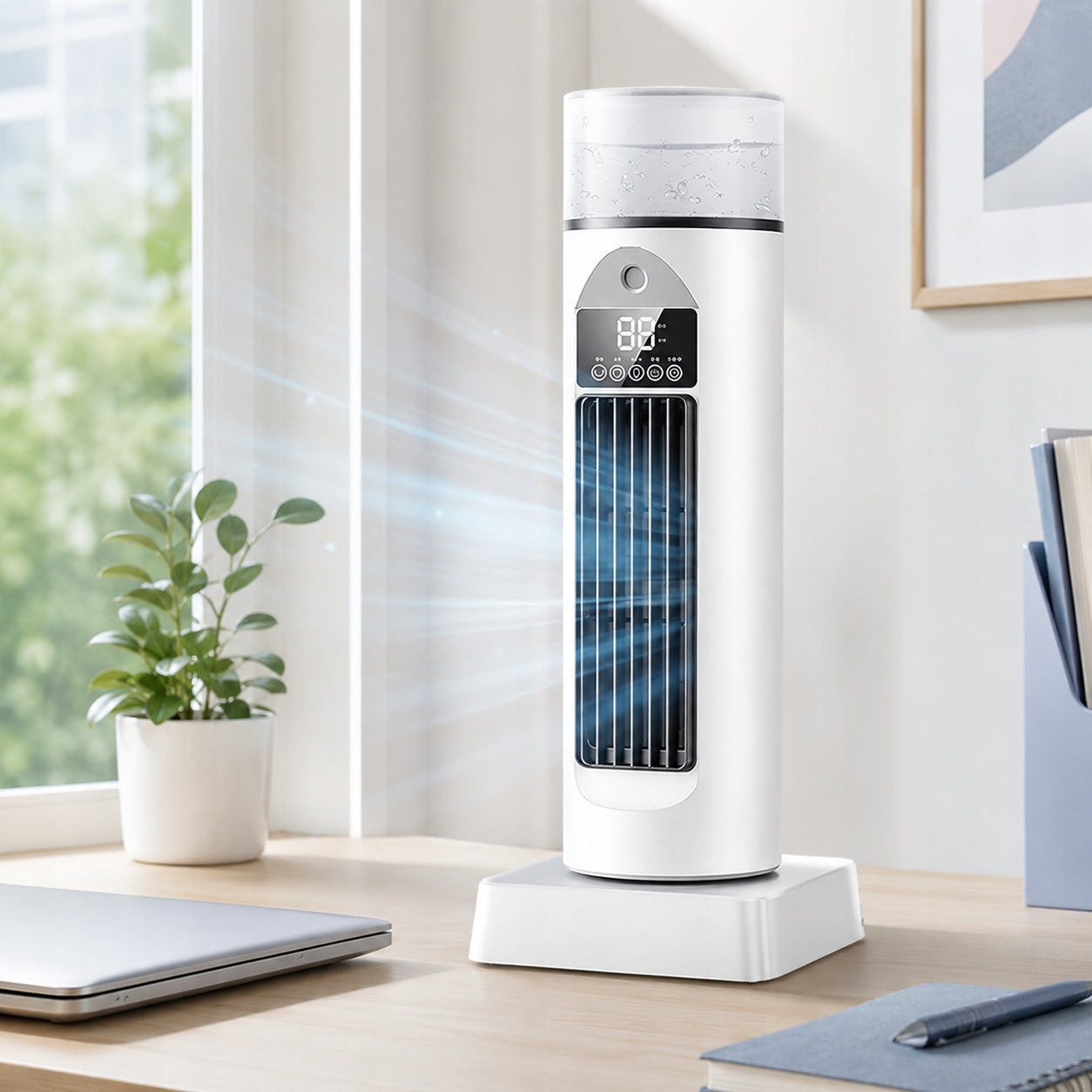 Portable Tower Air Cooler Fan with Remote Control, Dominant color white
