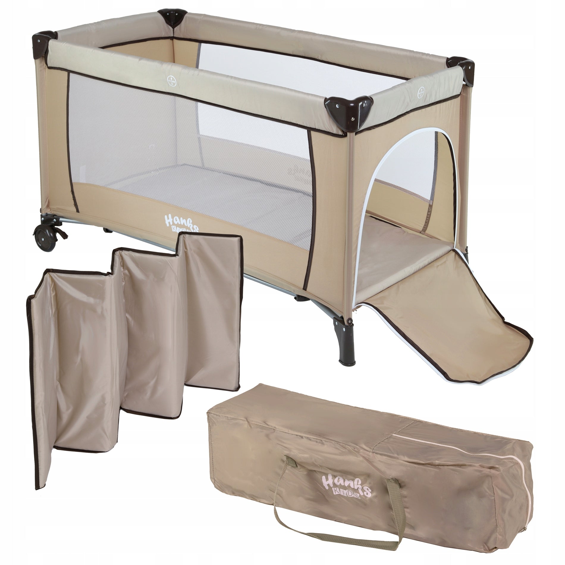 Portable Travel Cot Folding Travel Playpen Accessories Beige 2in1