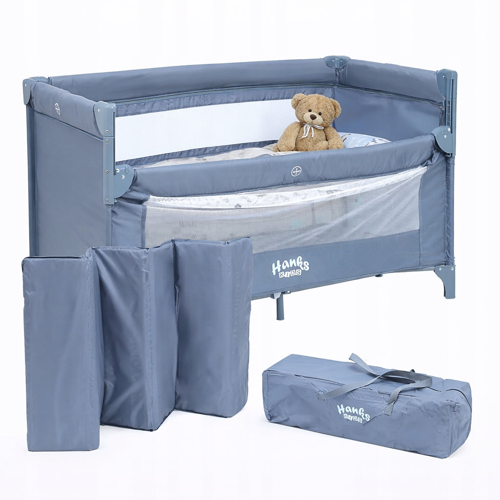 Portable Travel Cot Two-Tier Lowered Side Grey Ash