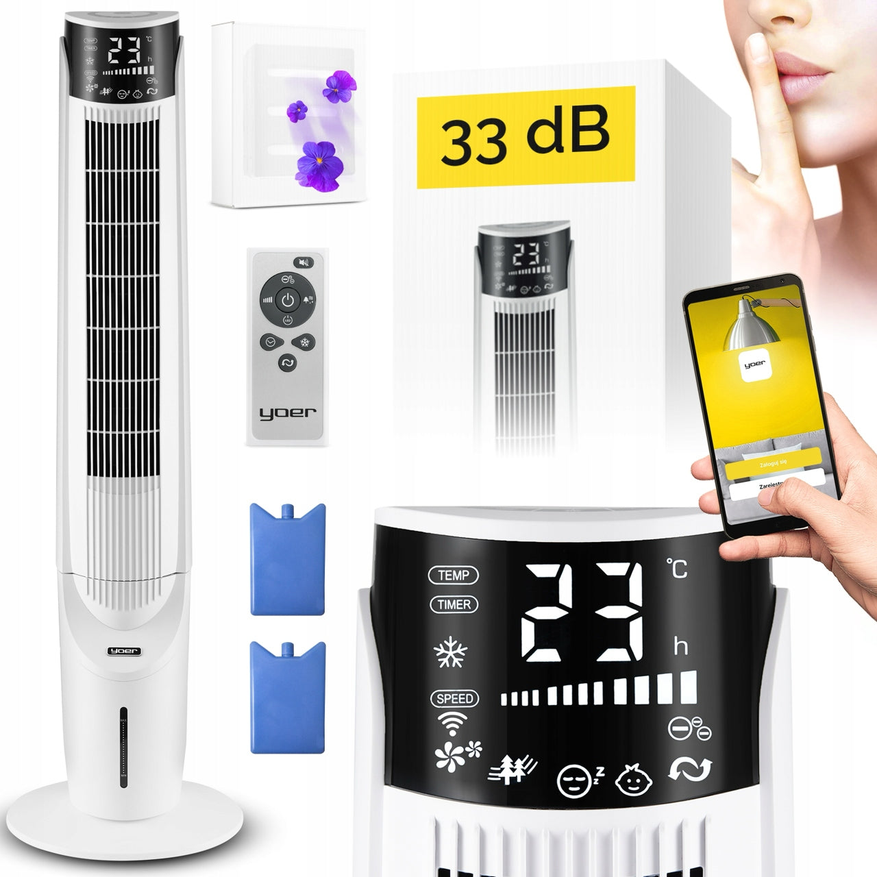 Portable Water Heater Column Fan Quiet 33dB Yoer 6in1 ION AROMA