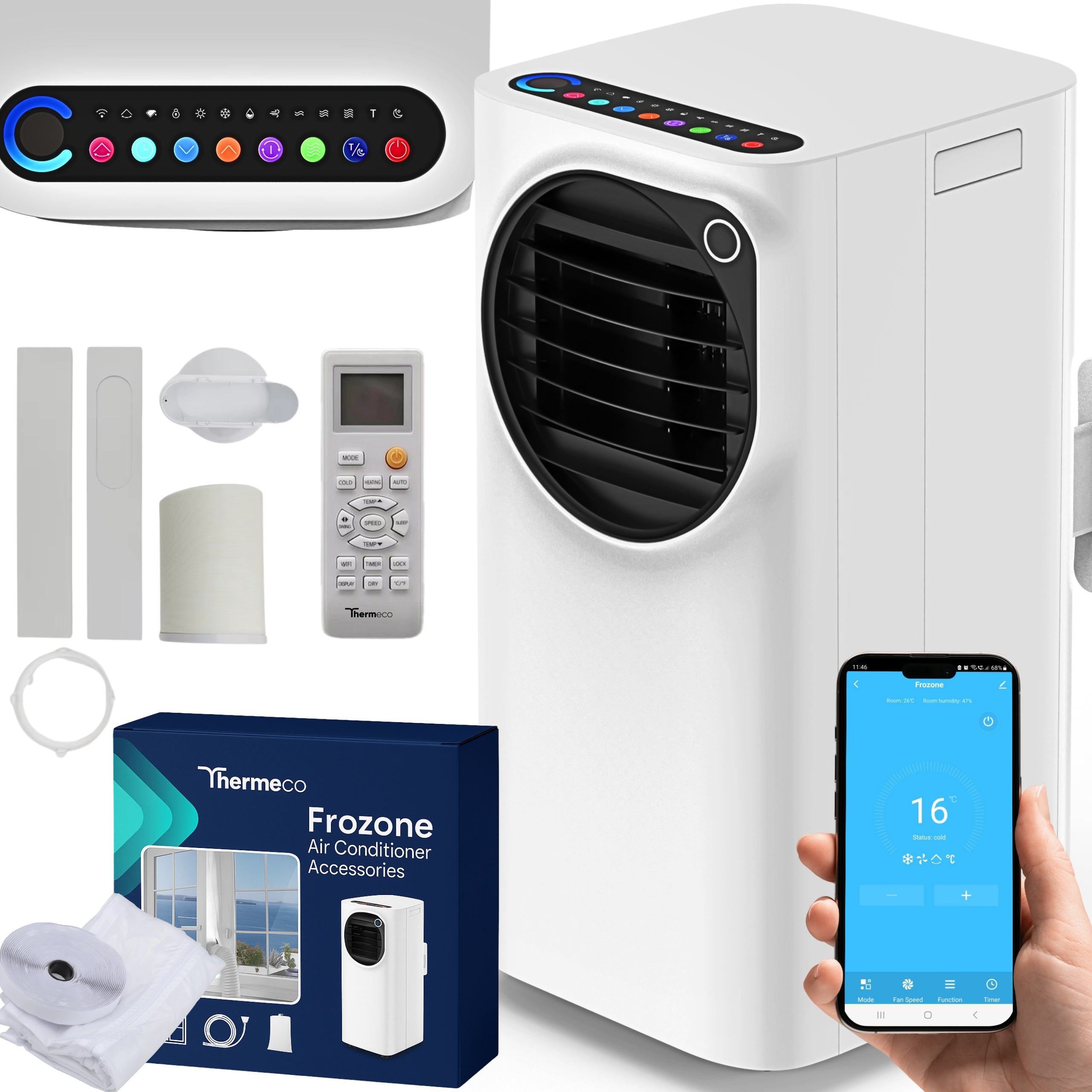 Portable air conditioner 4in1 FROZONE 3,3kW 35m2 Dehumidifier +WiFi +Heat pump