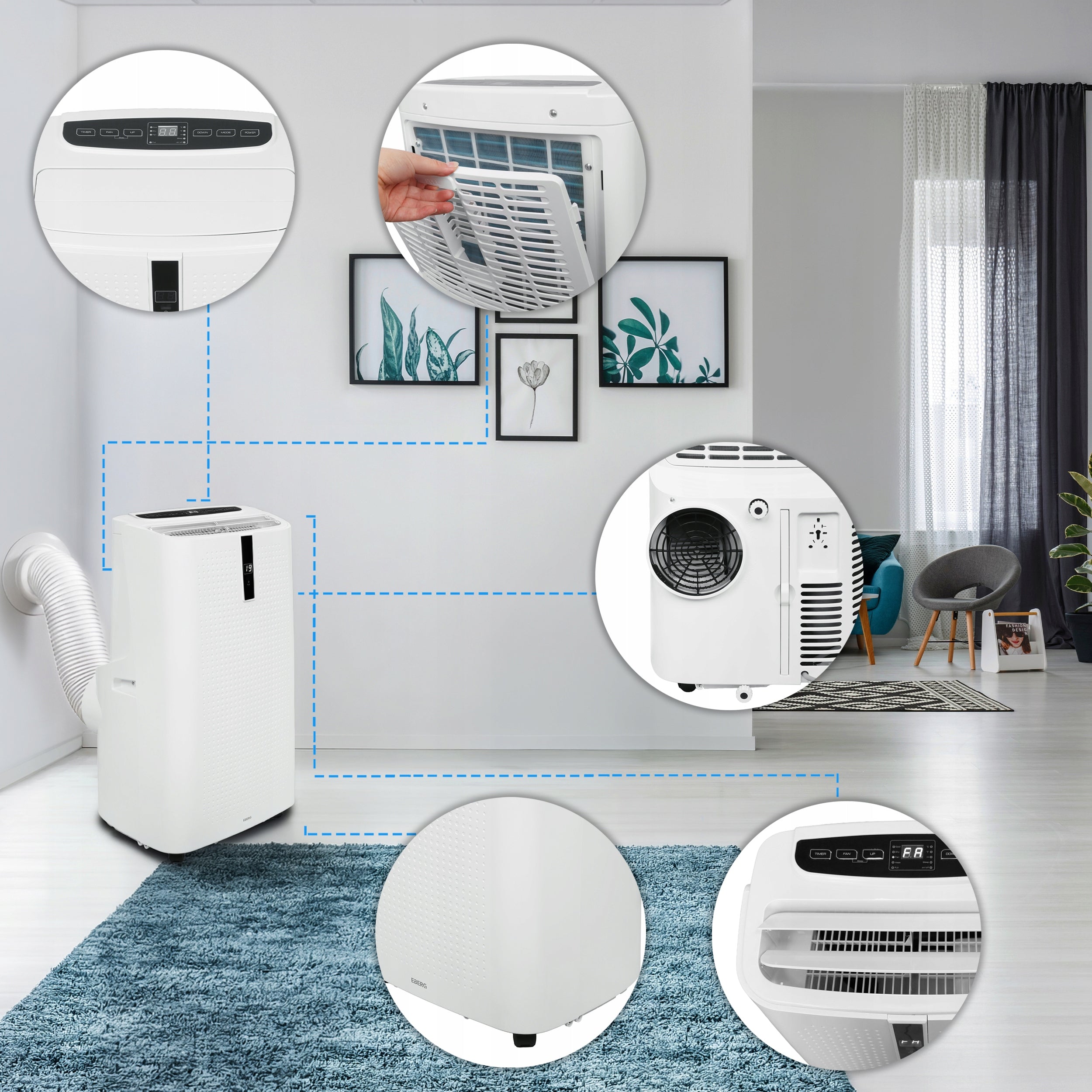 Portable air conditioner EBERG ENVA 3,5kW 3in1 WiFi dehumidifier 56l/24h+ClimaLock Cooling power 3530 W