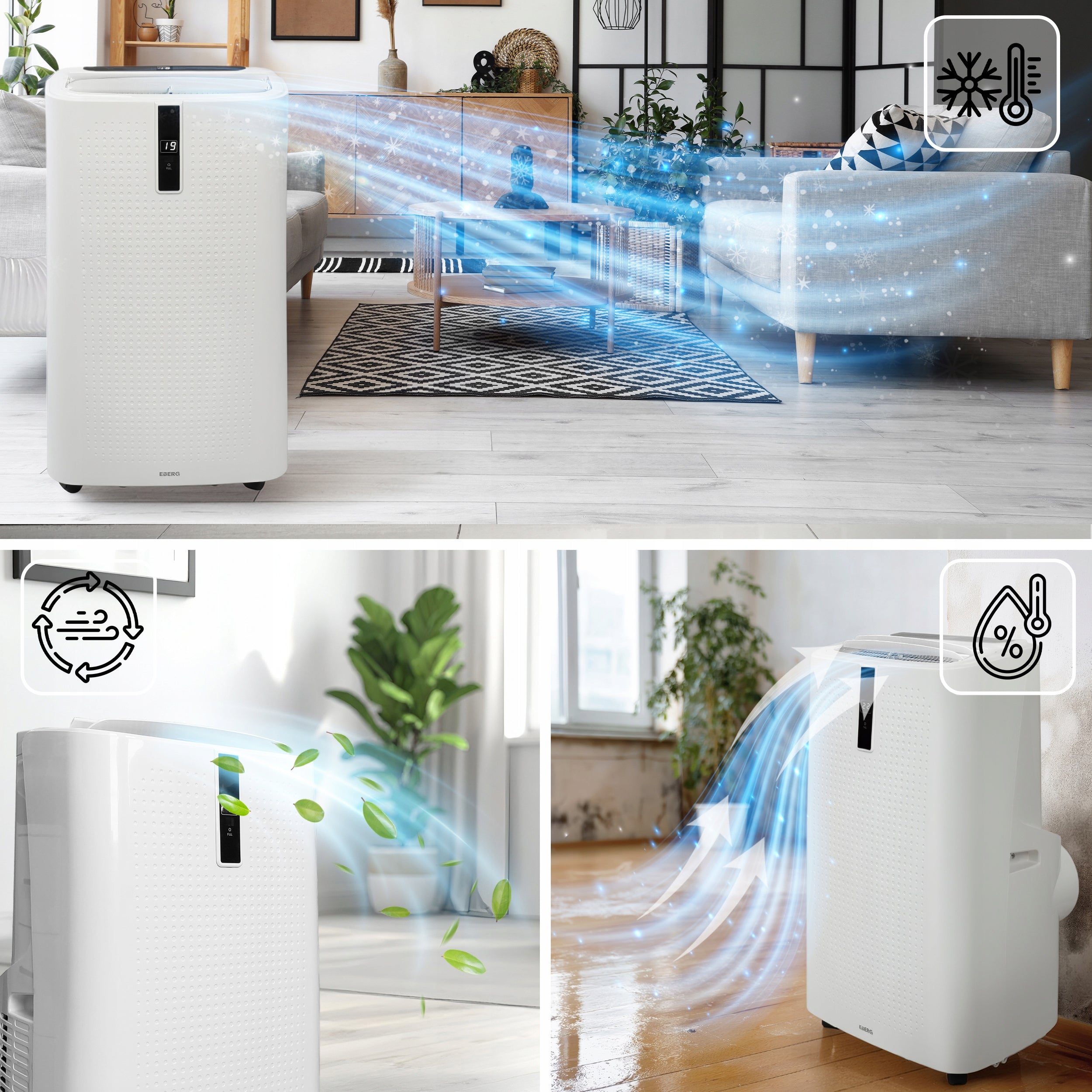 Portable air conditioner EBERG ENVA 3,5kW 3in1 WiFi dehumidifier 56l/24h+ClimaLock Heating power 0 W